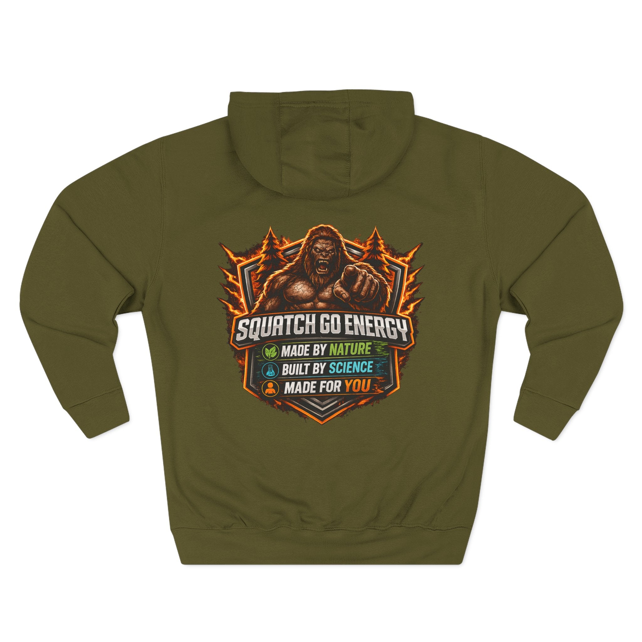Squatch Go Energy Hoodie — Bigfoot Graphic Fleece Pullover (Made by Nature, Built by Science)
