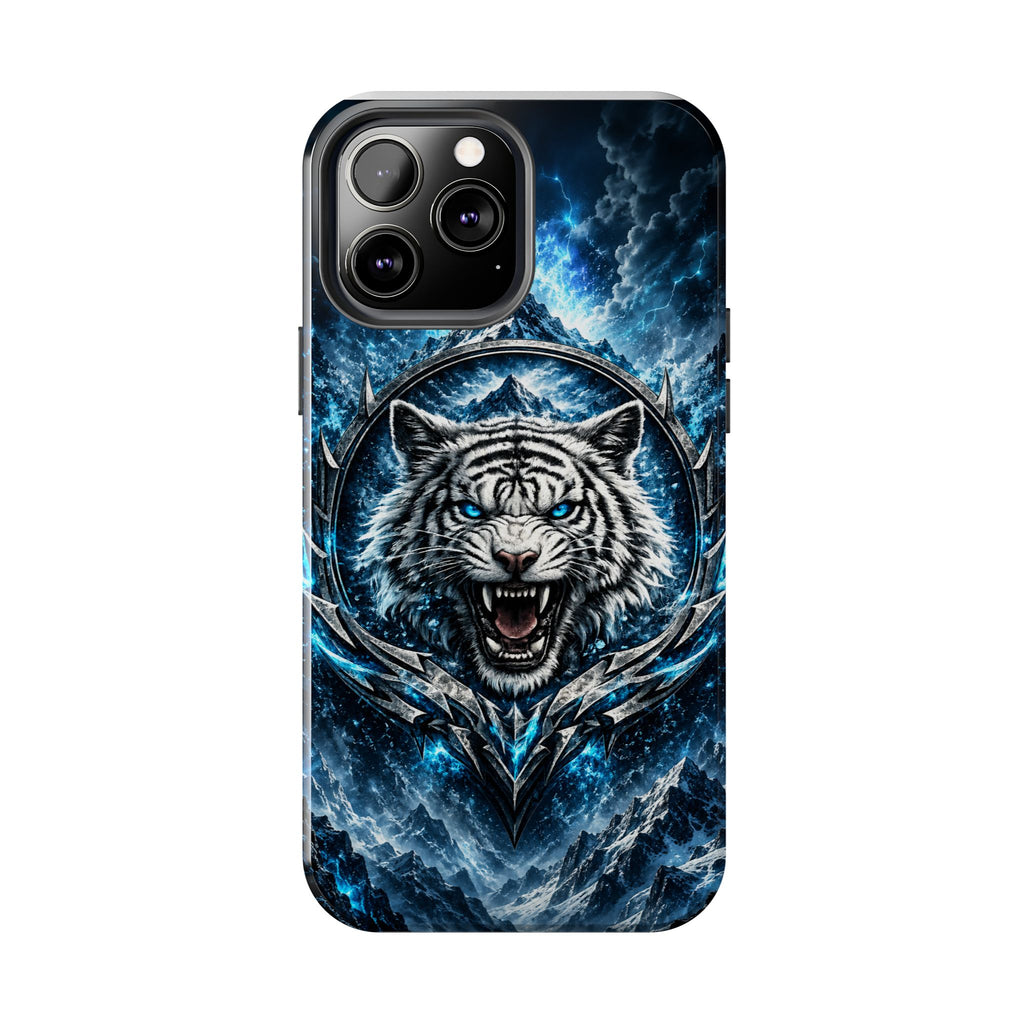 Blue White Tiger Tough Phone Case — Rugged Armor Cover with Fierce Snow Tiger Design