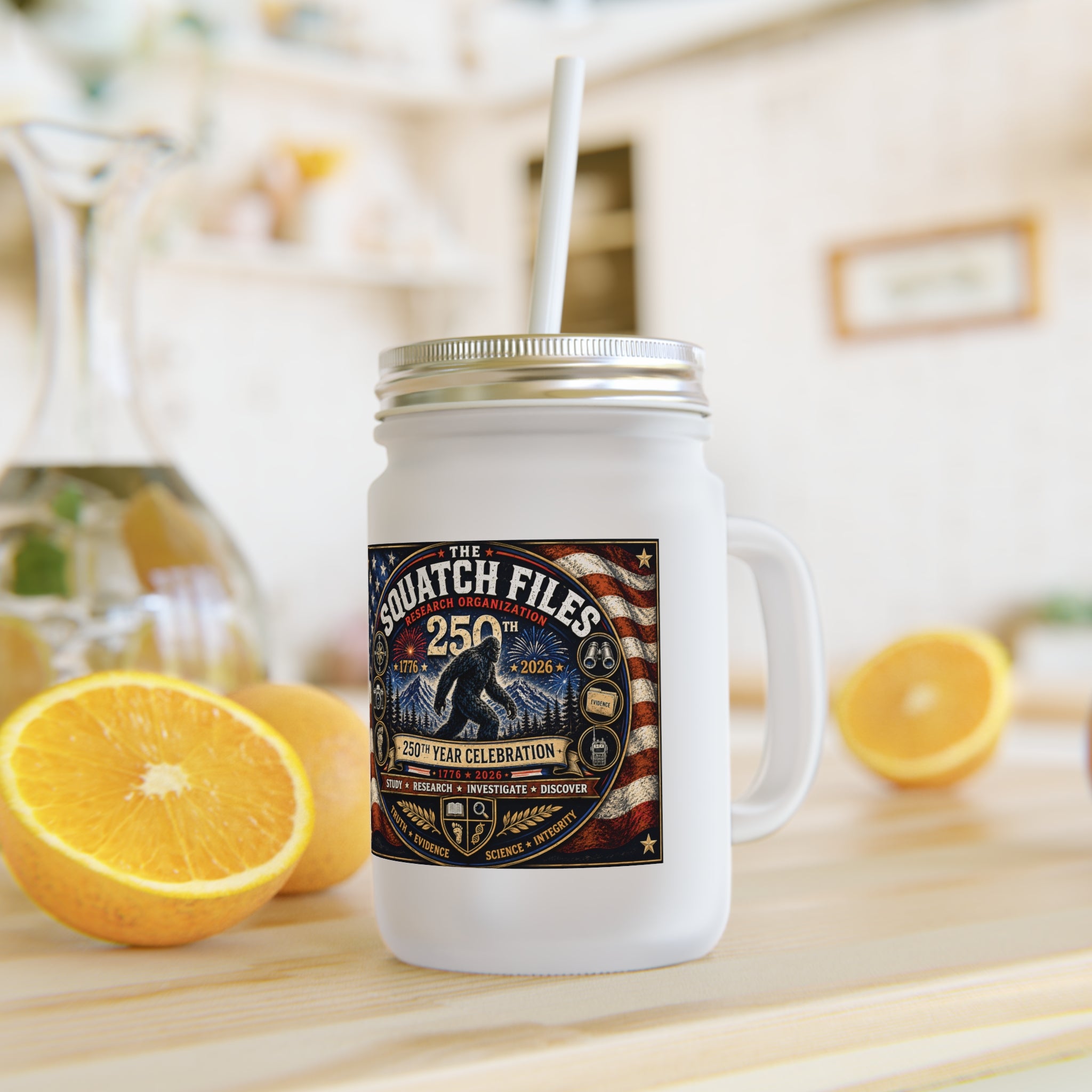 Mason Jar Tumbler – The Squatch Files 250th Celebration Mason Jar with Straw