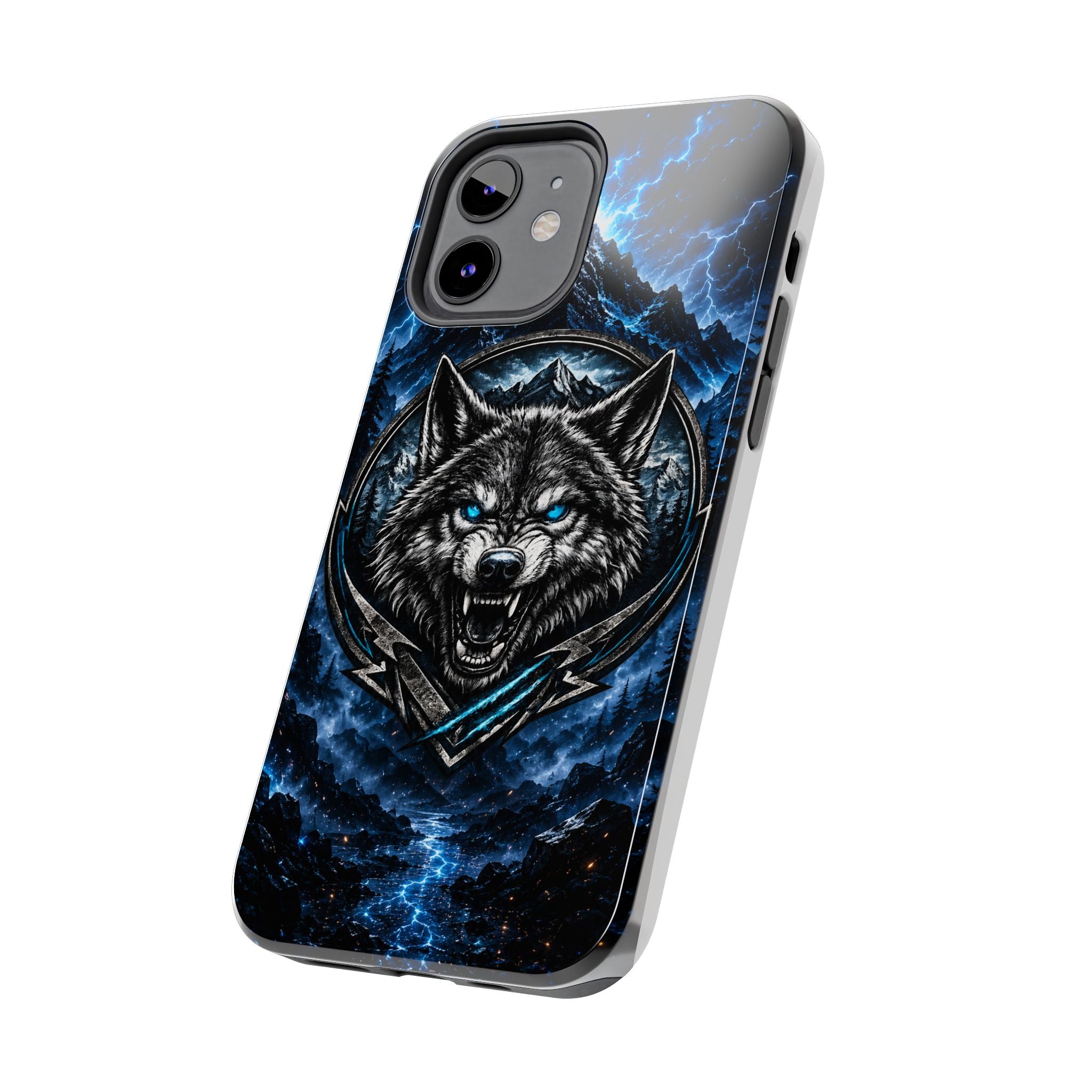 Wolf Thunder Tough Phone Case — Rugged Protective Case with Blue Lightning Wolf Design