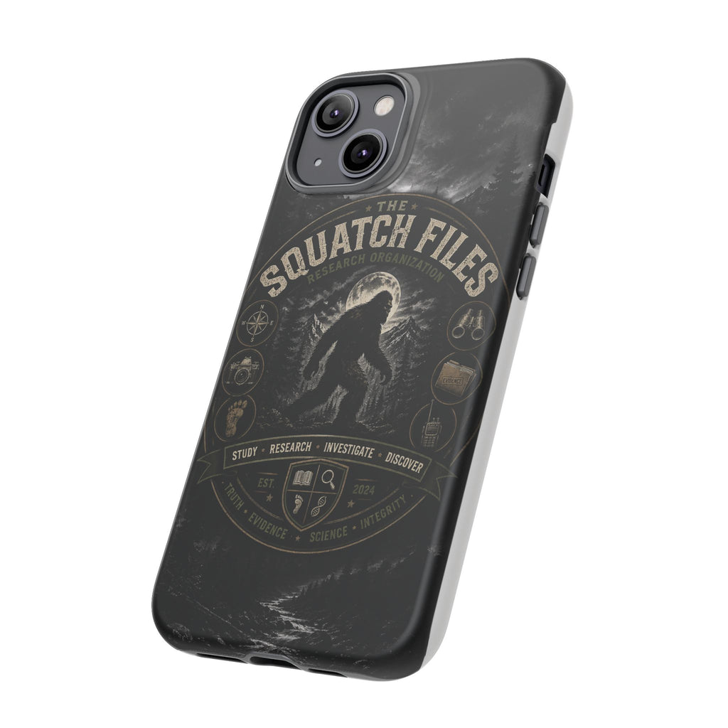 Squatch Files Research Organization Phone Case — Bigfoot Sasquatch Moonlit Forest Design