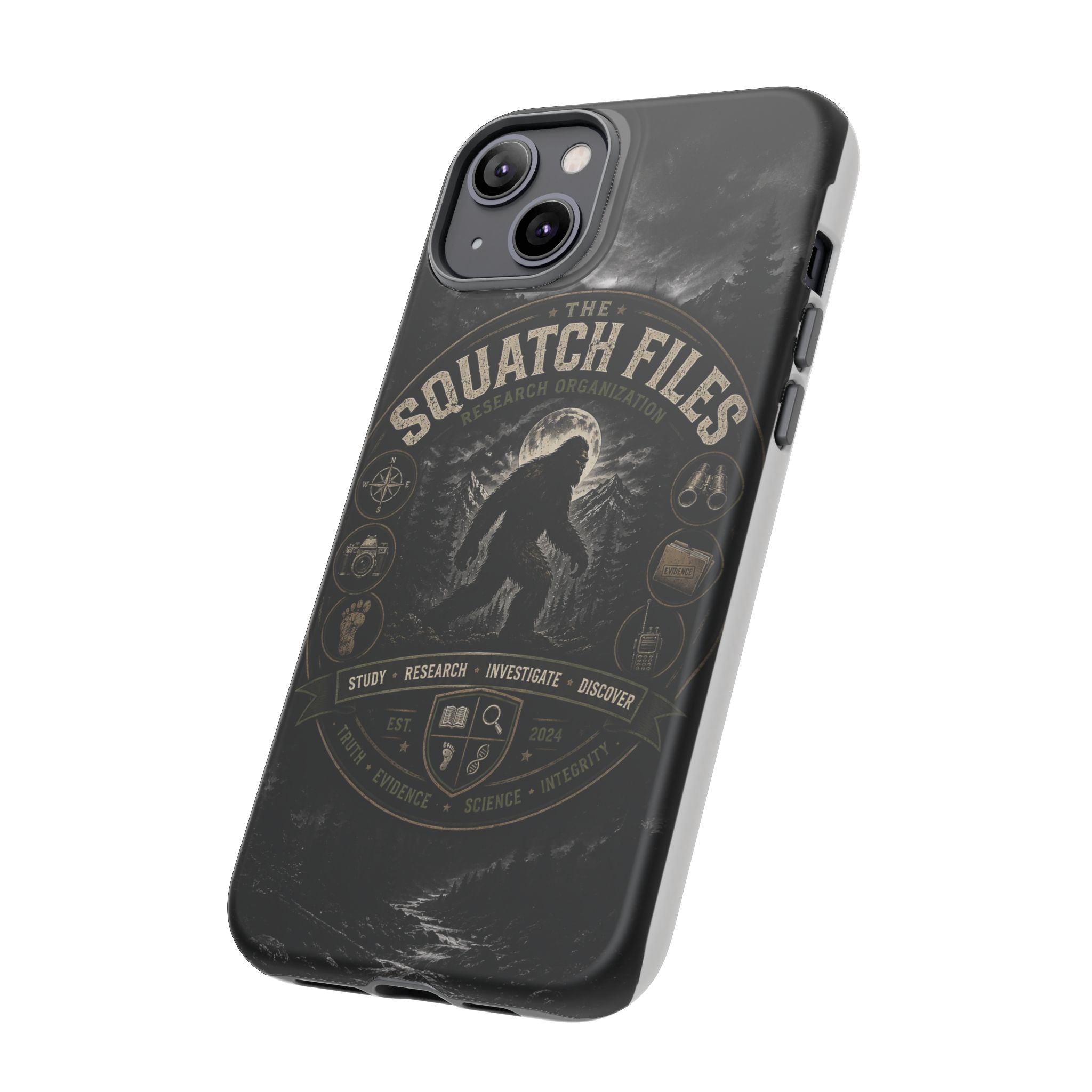 Squatch Files Research Organization Phone Case — Bigfoot Sasquatch Moonlit Forest Design
