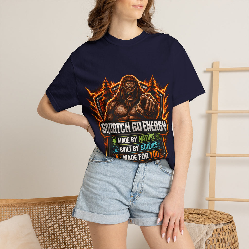 Squatch Go Energy T-Shirt — Sasquatch Vintage Badge Tee (Made by Nature • Built by Science)