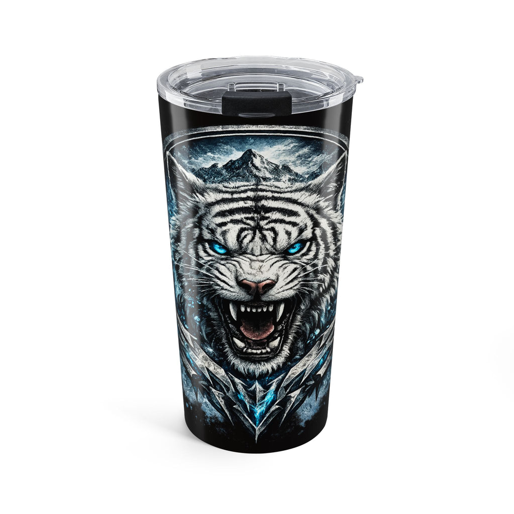 20oz White Tiger Tumbler — Fierce Blue-Eyed Animal Travel Cup