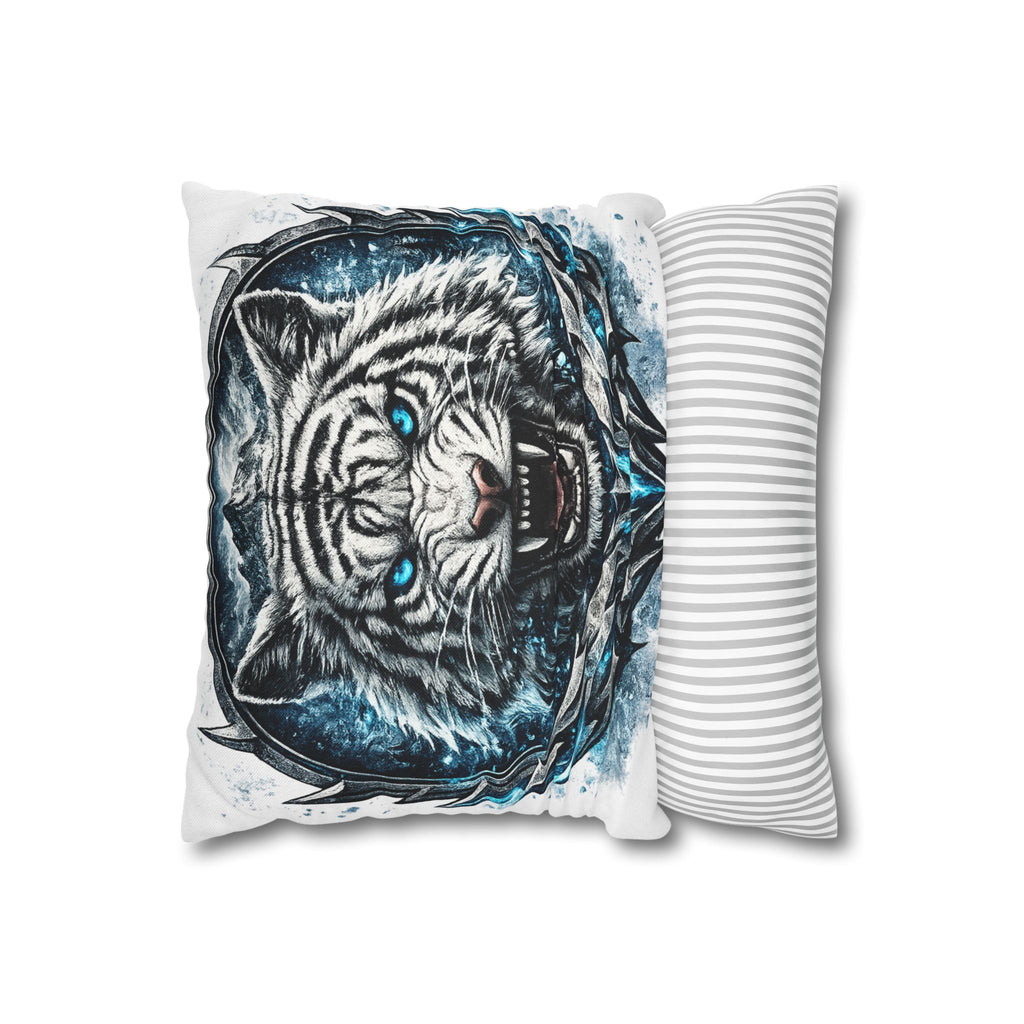 Roaring White Tiger Decorative Pillowcase — Blue Eyes Accent Throw Pillow