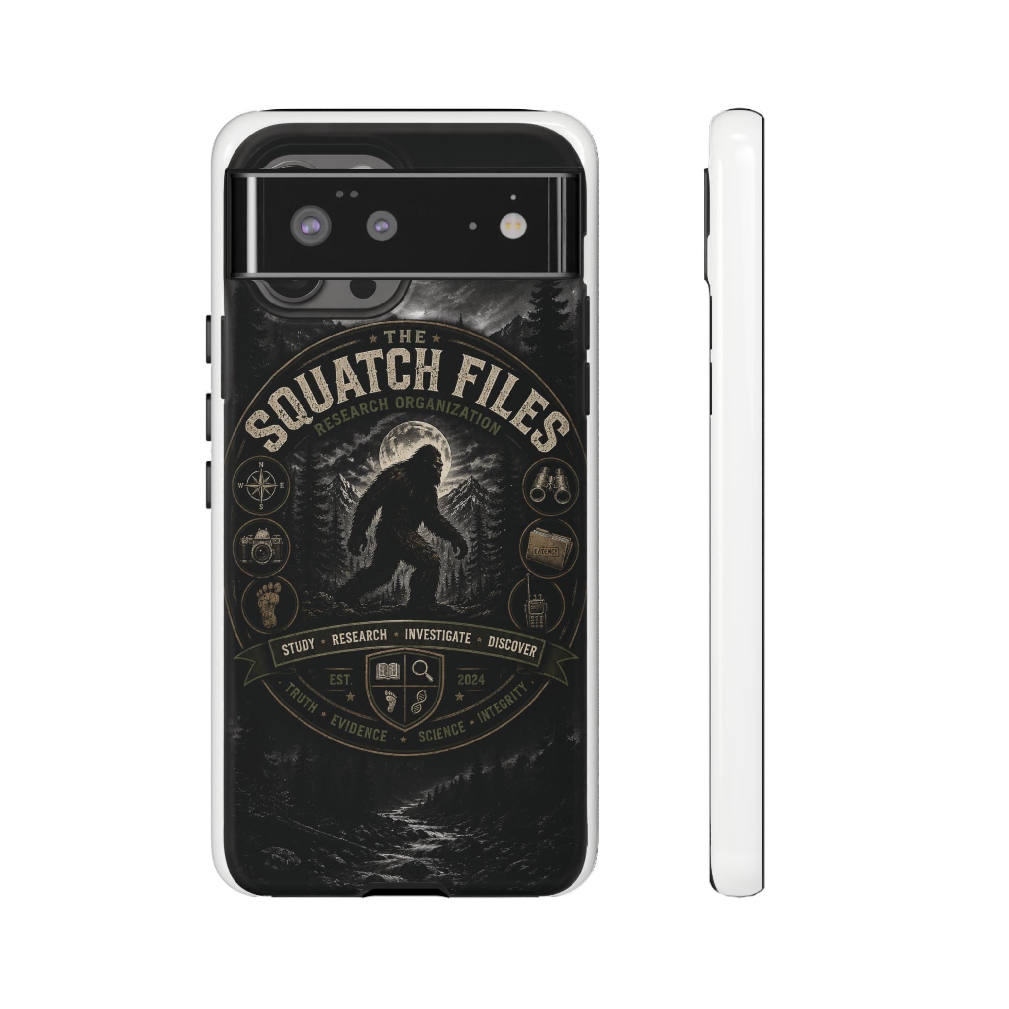 Squatch Files Research Organization Phone Case — Bigfoot Sasquatch Moonlit Forest Design