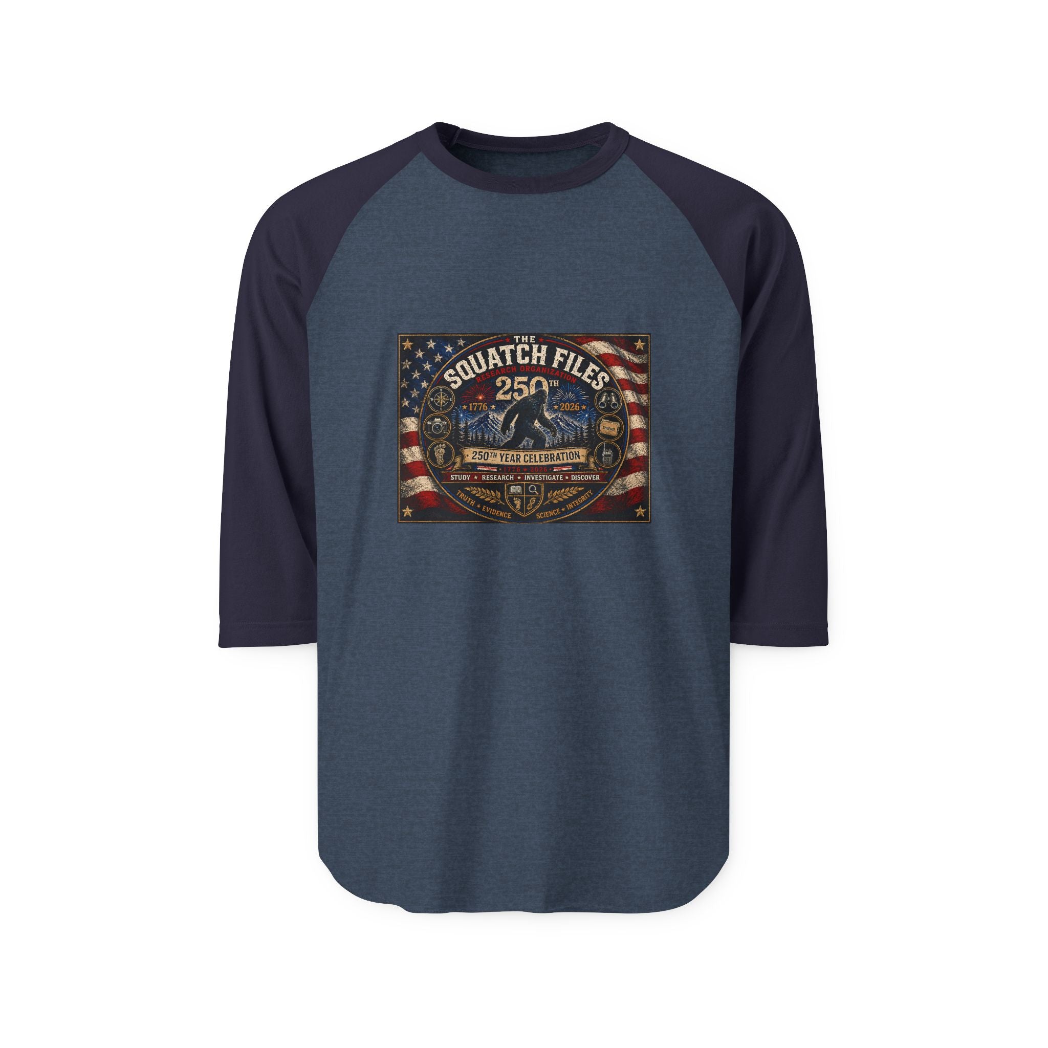 Raglan Shirt — Squatch Files 25 Vintage Bigfoot Flag Design