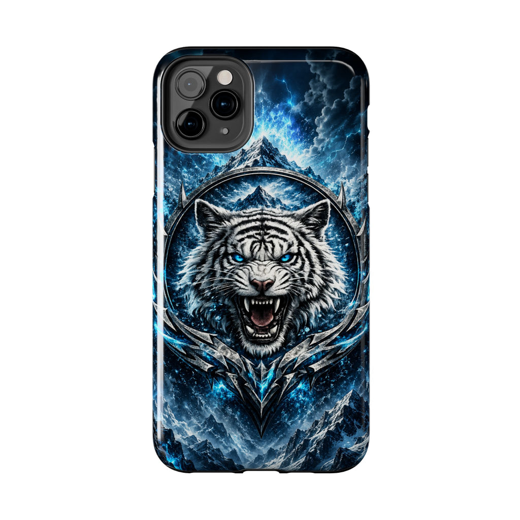 Blue White Tiger Tough Phone Case — Rugged Armor Cover with Fierce Snow Tiger Design