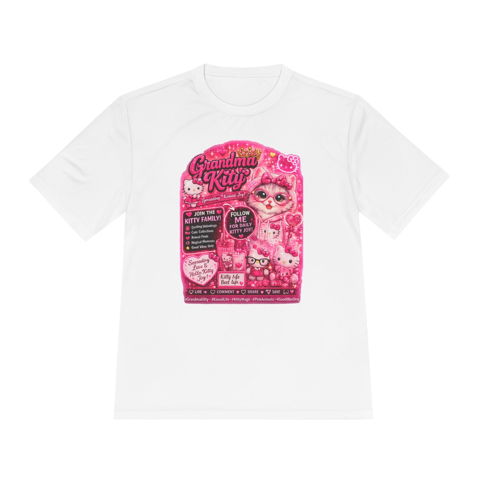 Grandma Kitty Graphic Tee — Cute Pink Cat Vintage Patch Design