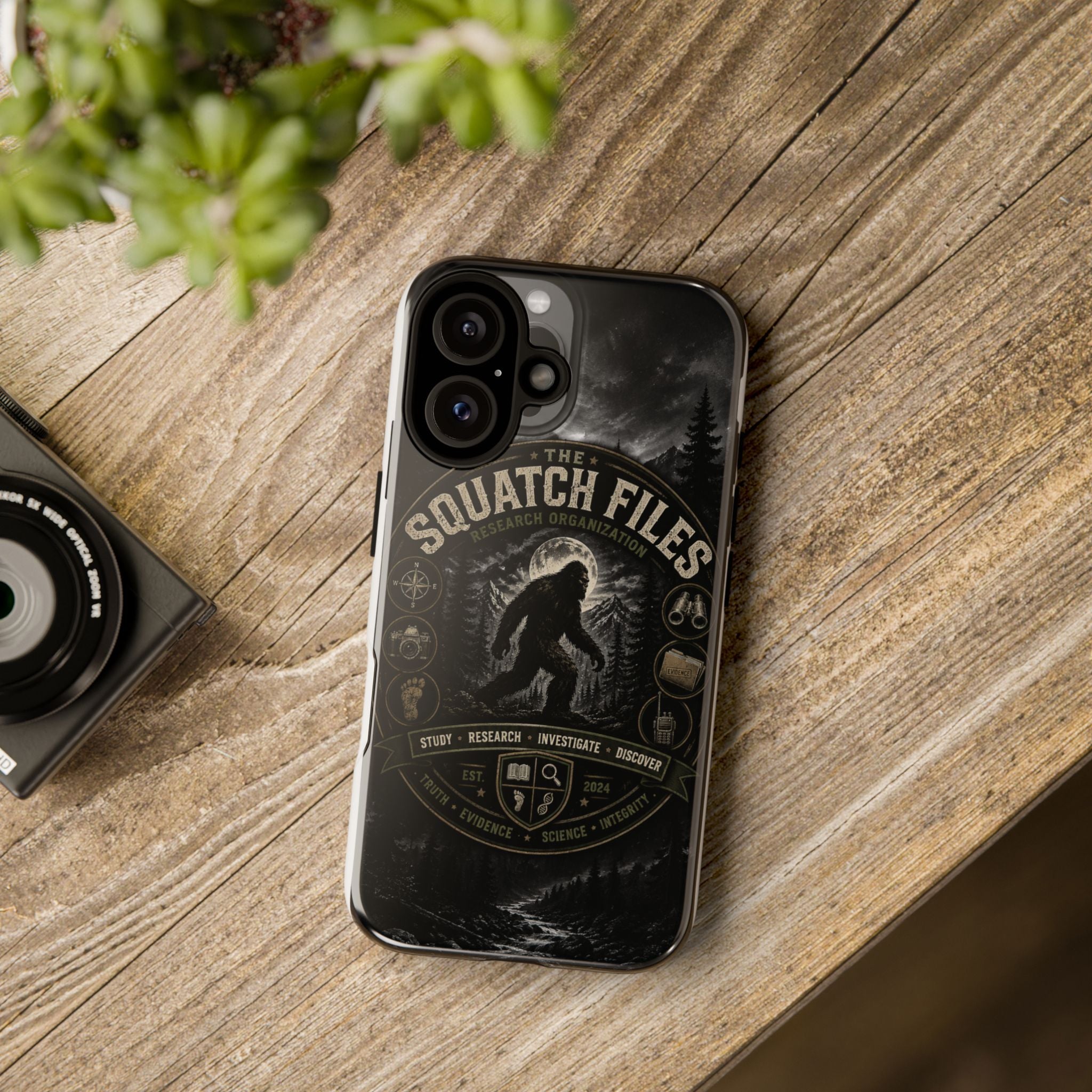 Squatch Files Research Organization Phone Case — Bigfoot Sasquatch Moonlit Forest Design