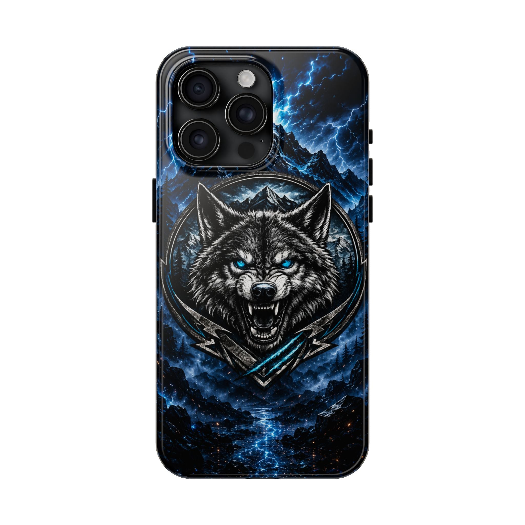 Wolf Thunder Tough Phone Case — Rugged Protective Case with Blue Lightning Wolf Design