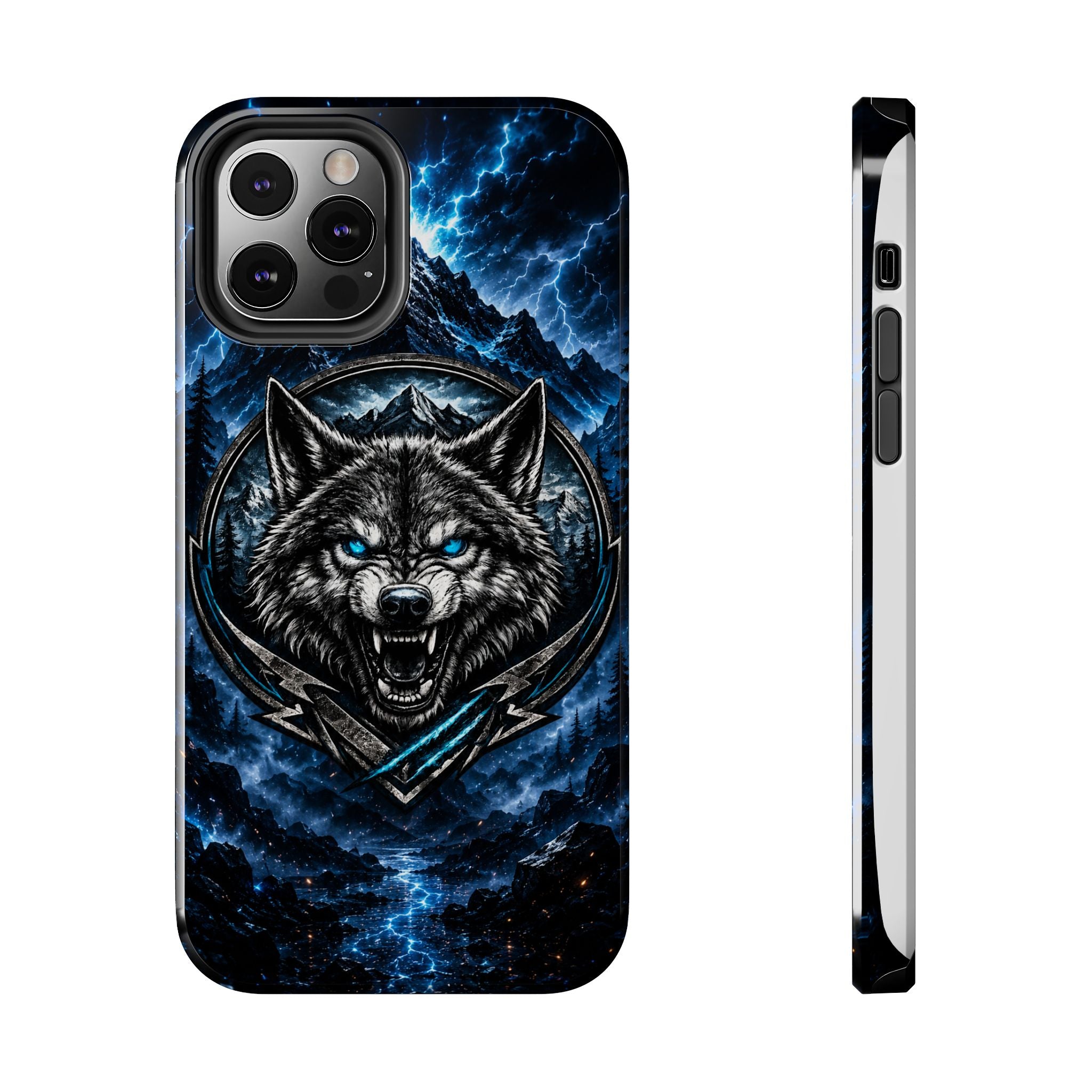 Wolf Thunder Tough Phone Case — Rugged Protective Case with Blue Lightning Wolf Design