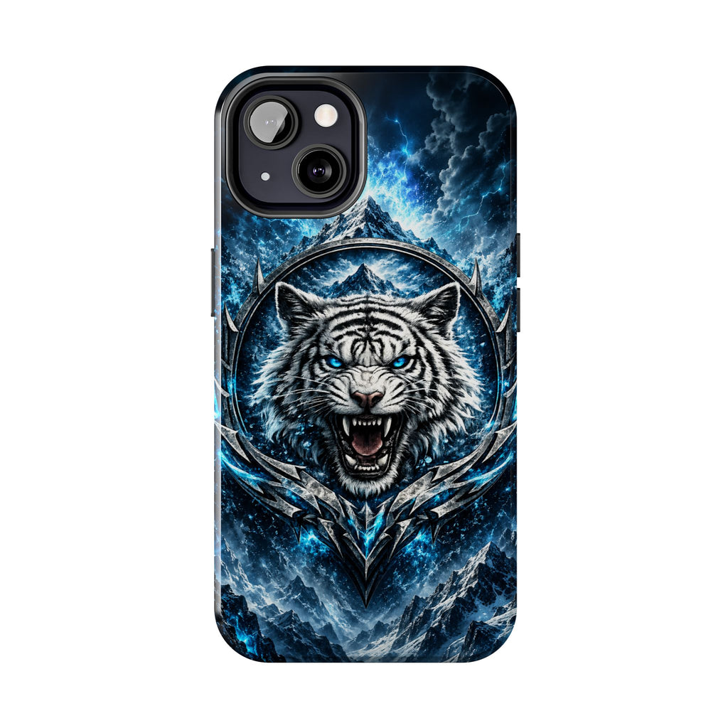 Blue White Tiger Tough Phone Case — Rugged Armor Cover with Fierce Snow Tiger Design