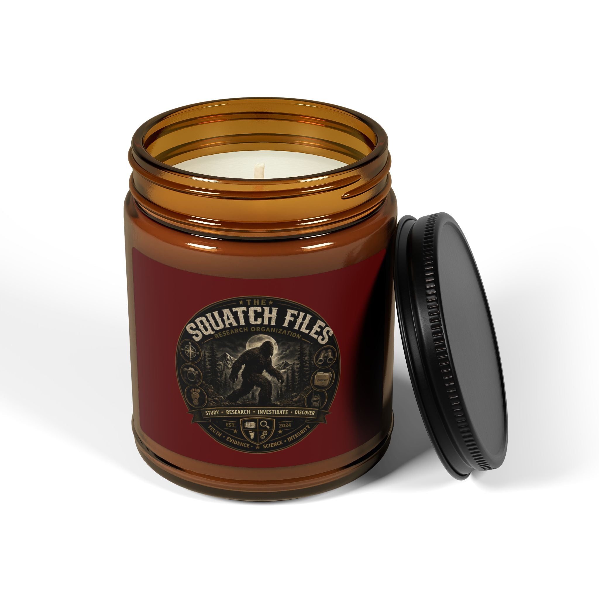 Soy Candle — 'Squatch Files' Amber Jar Scented Candle (Multiple Sizes)