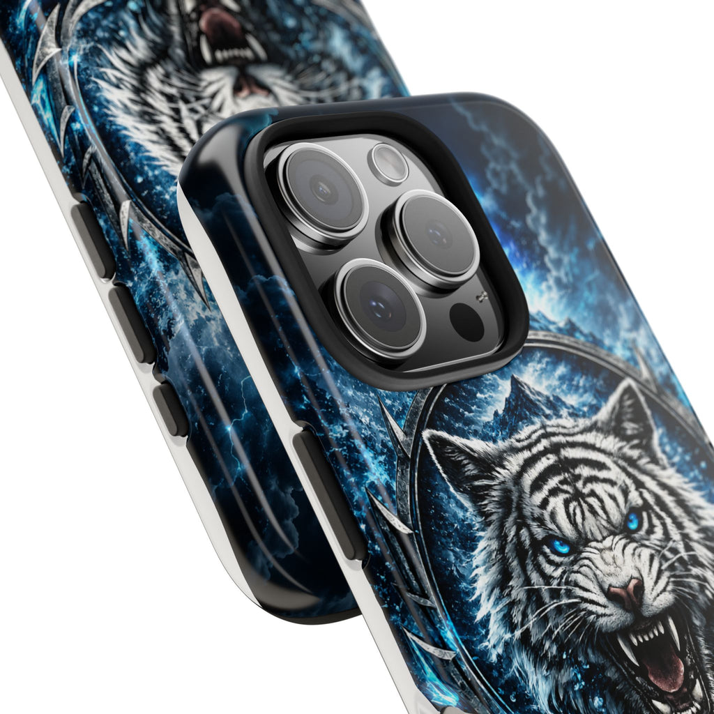 Blue White Tiger Tough Phone Case — Rugged Armor Cover with Fierce Snow Tiger Design