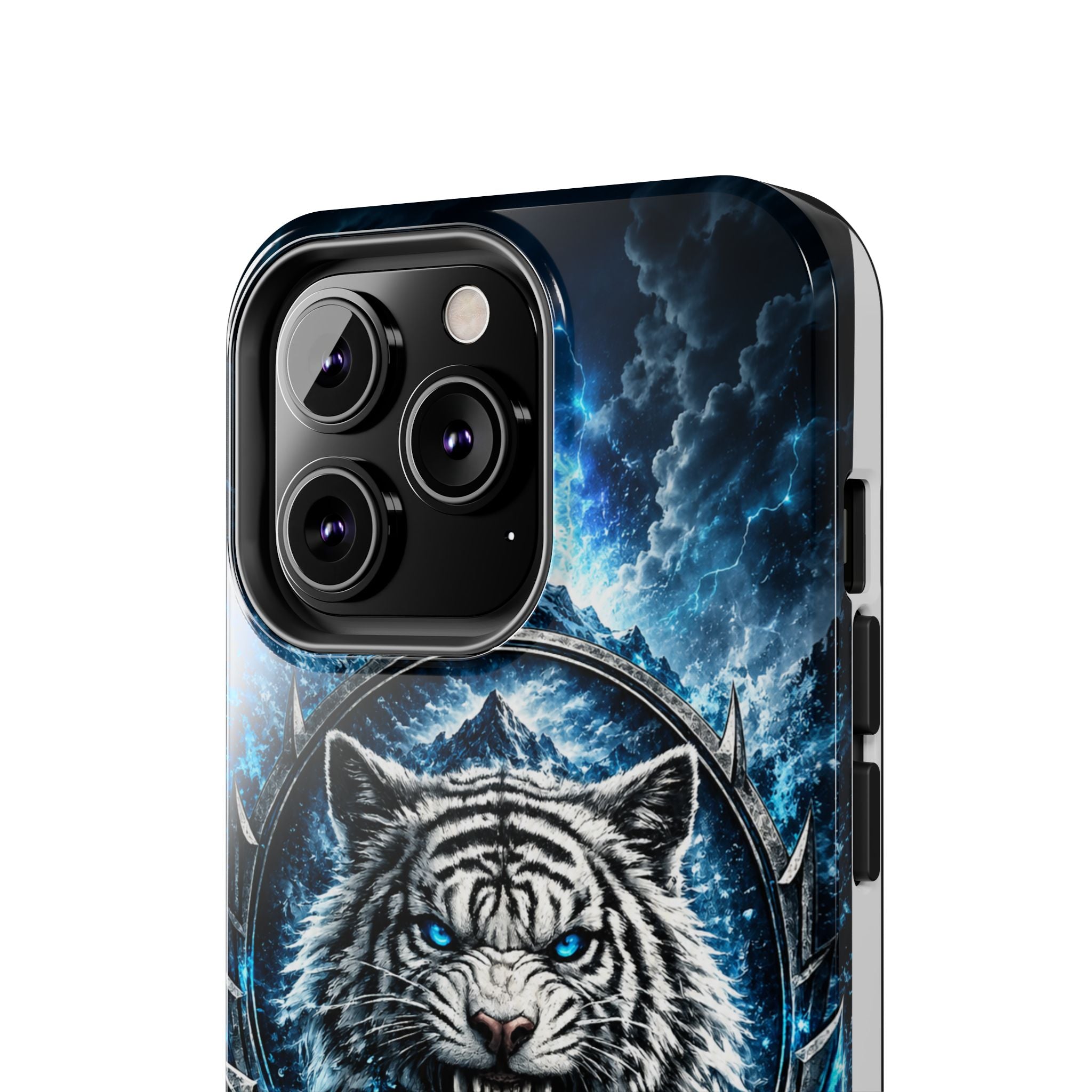 Blue White Tiger Tough Phone Case — Rugged Armor Cover with Fierce Snow Tiger Design