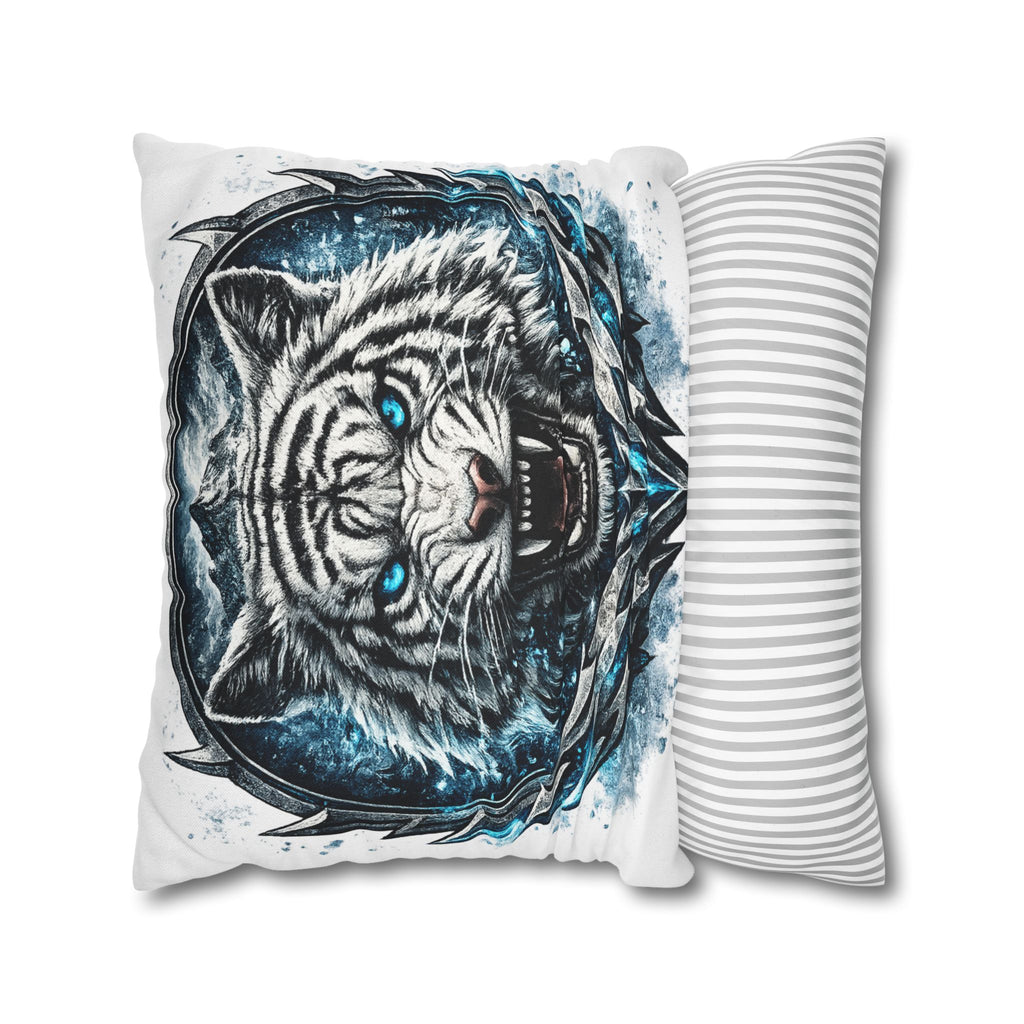 Roaring White Tiger Decorative Pillowcase — Blue Eyes Accent Throw Pillow