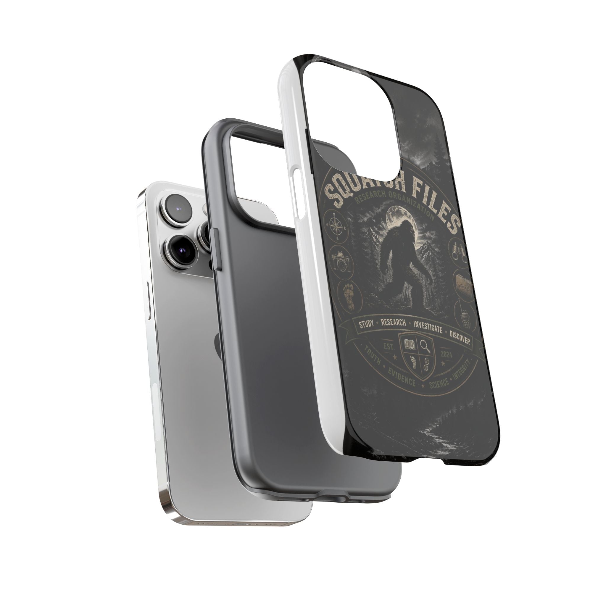 Squatch Files Research Organization Phone Case — Bigfoot Sasquatch Moonlit Forest Design
