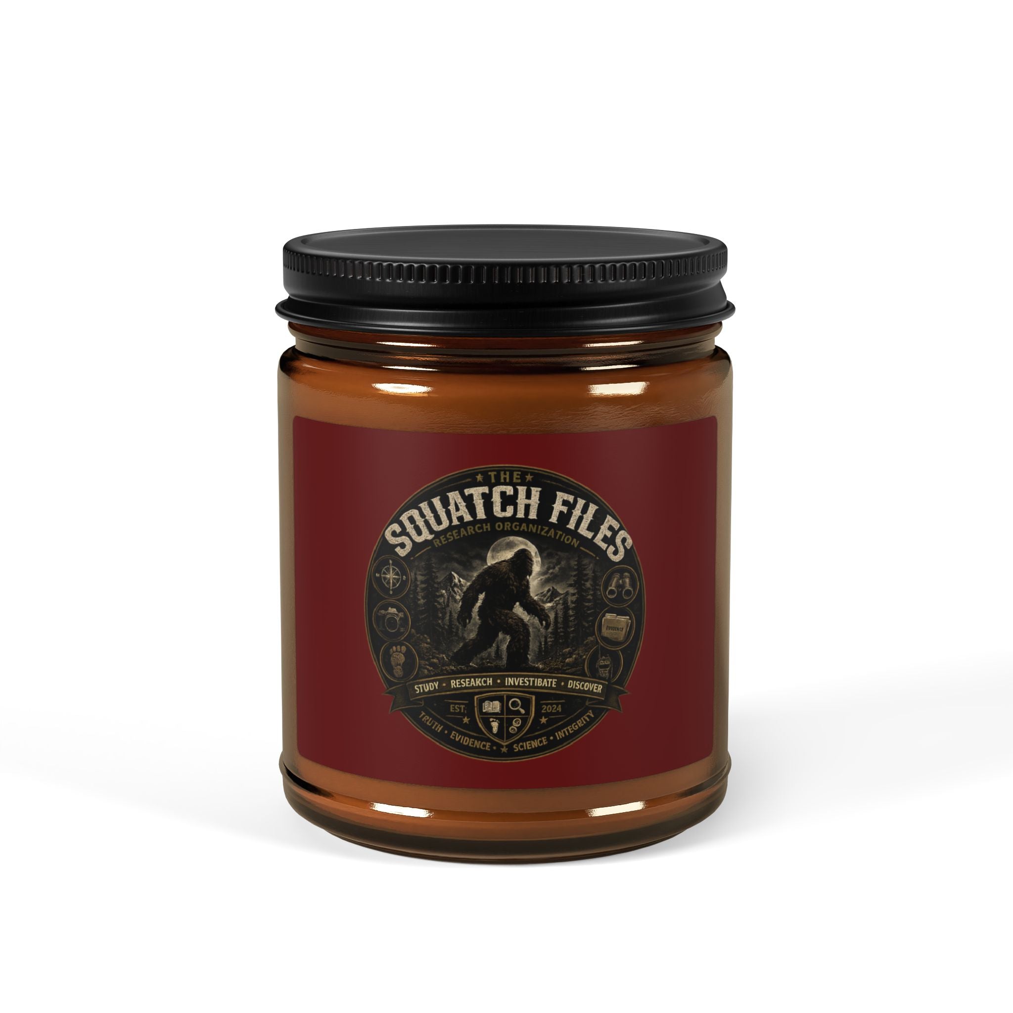 Soy Candle — 'Squatch Files' Amber Jar Scented Candle (Multiple Sizes)