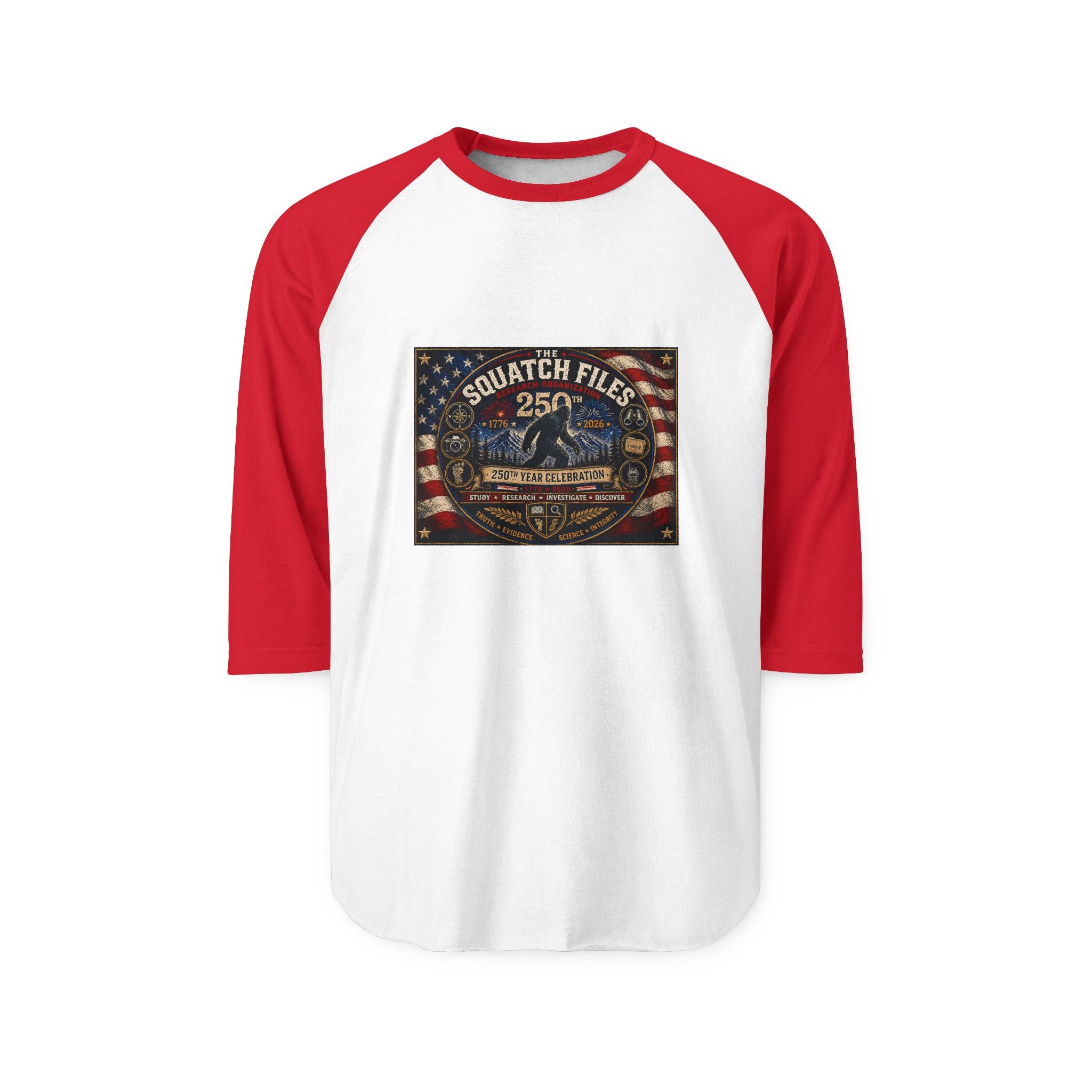 Raglan Shirt — Squatch Files 25 Vintage Bigfoot Flag Design