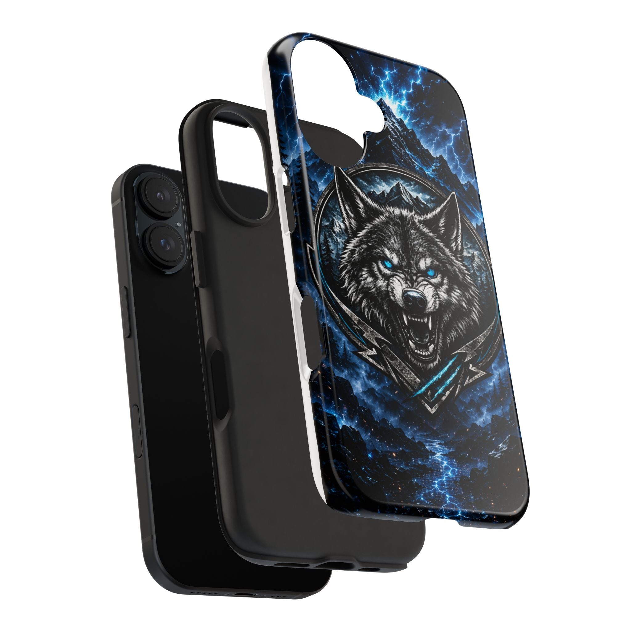 Wolf Thunder Tough Phone Case — Rugged Protective Case with Blue Lightning Wolf Design