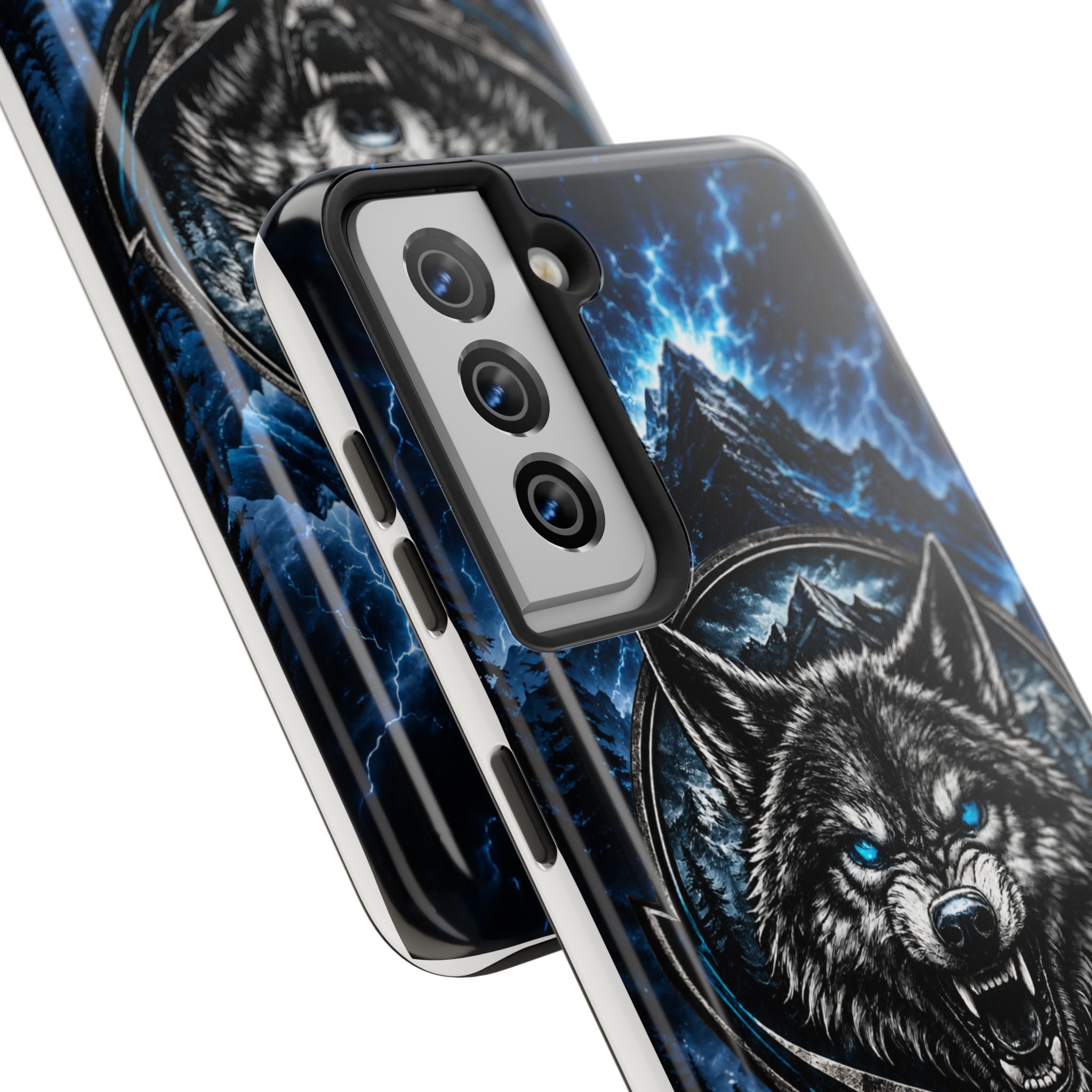 Wolf Thunder Tough Phone Case — Rugged Protective Case with Blue Lightning Wolf Design