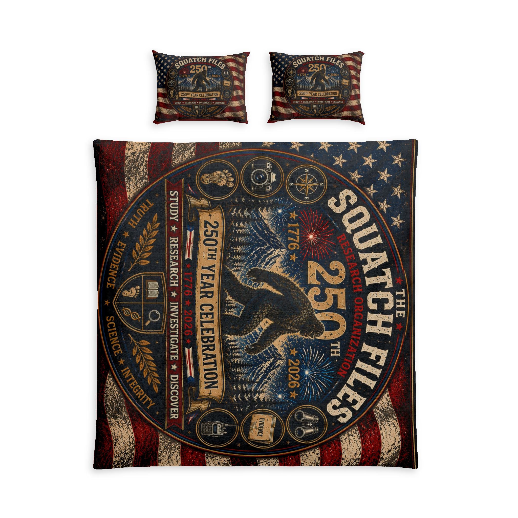 American Flag Sasquatch Bedding Set — "The Squatch Files 25" Cotton Duvet Cover