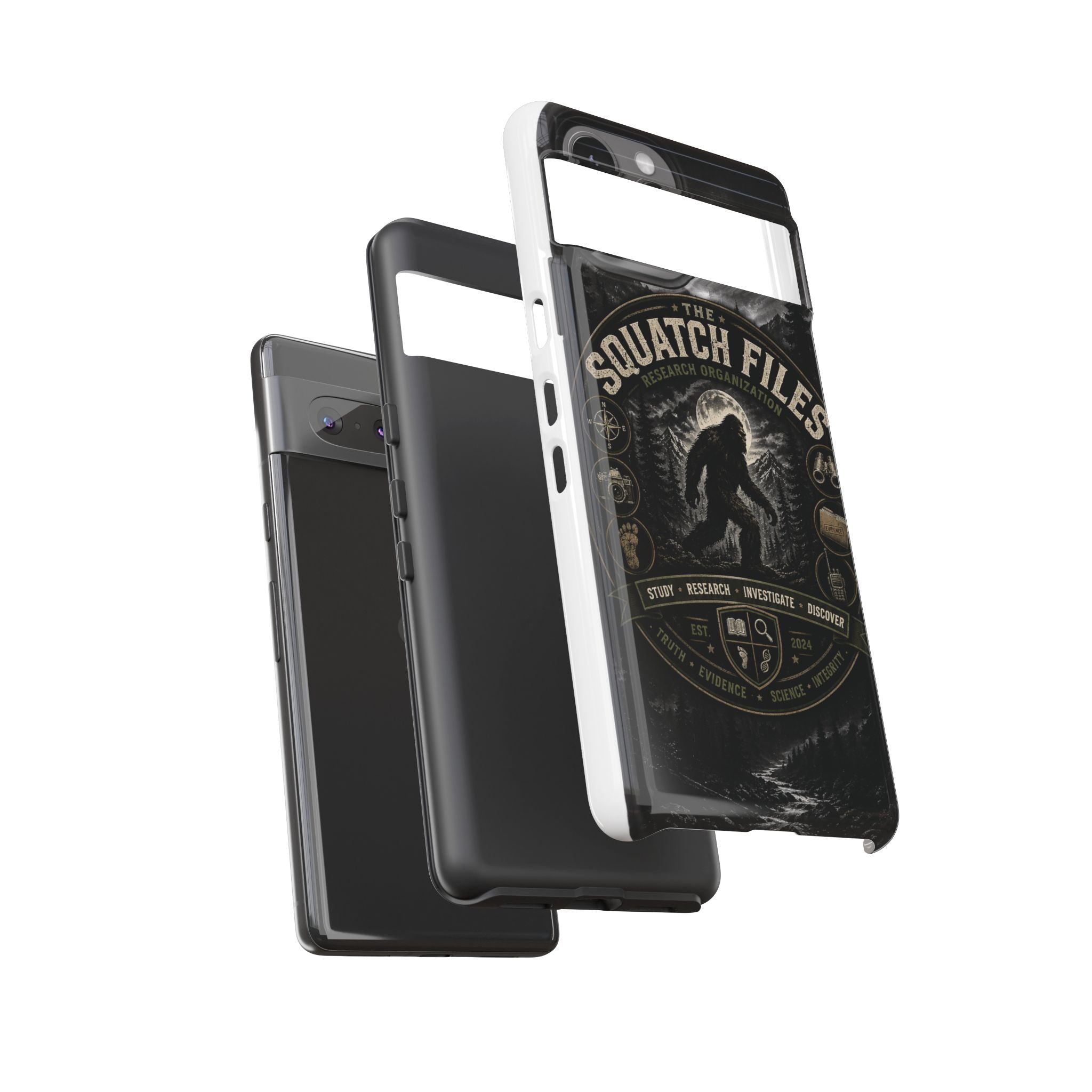Squatch Files Research Organization Phone Case — Bigfoot Sasquatch Moonlit Forest Design