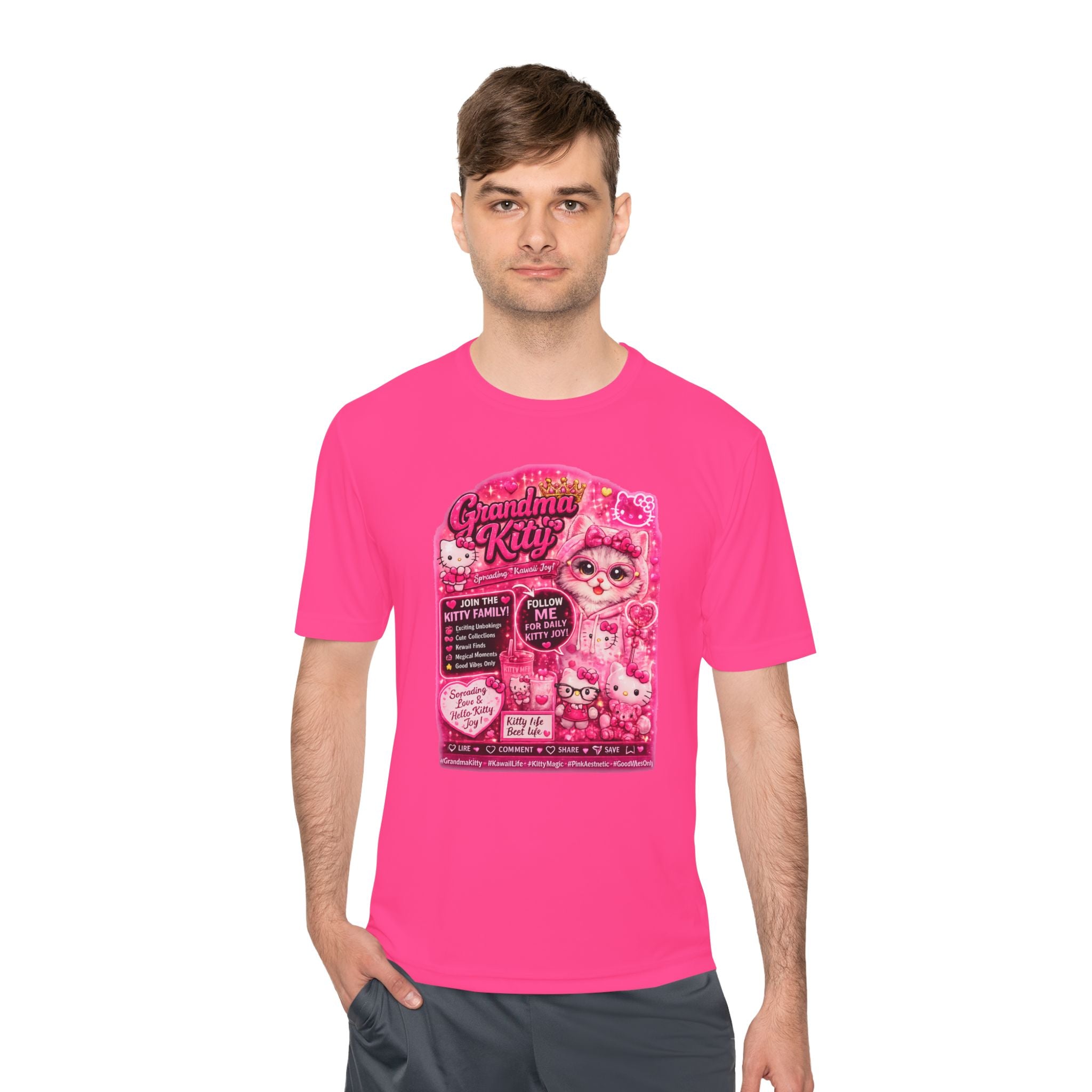 Grandma Kitty Graphic Tee — Cute Pink Cat Vintage Patch Design
