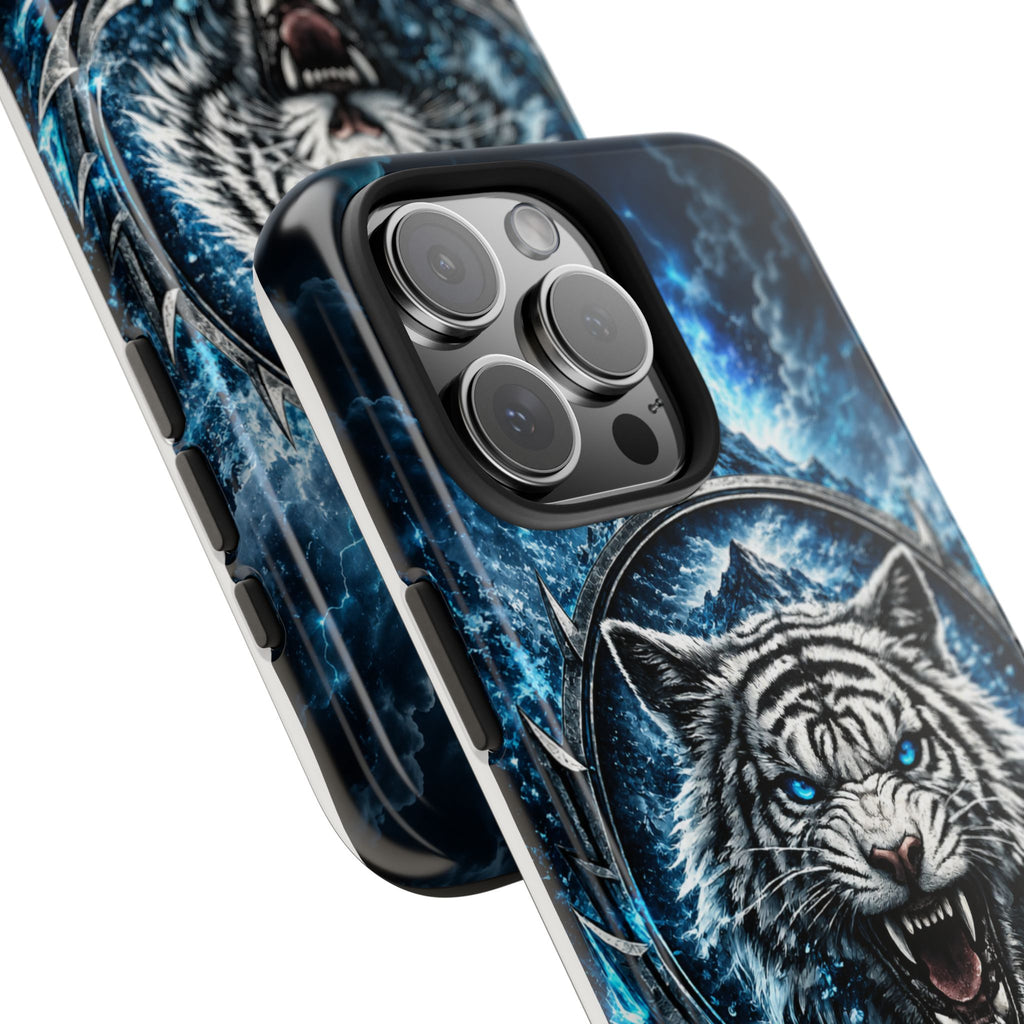 Blue White Tiger Tough Phone Case — Rugged Armor Cover with Fierce Snow Tiger Design