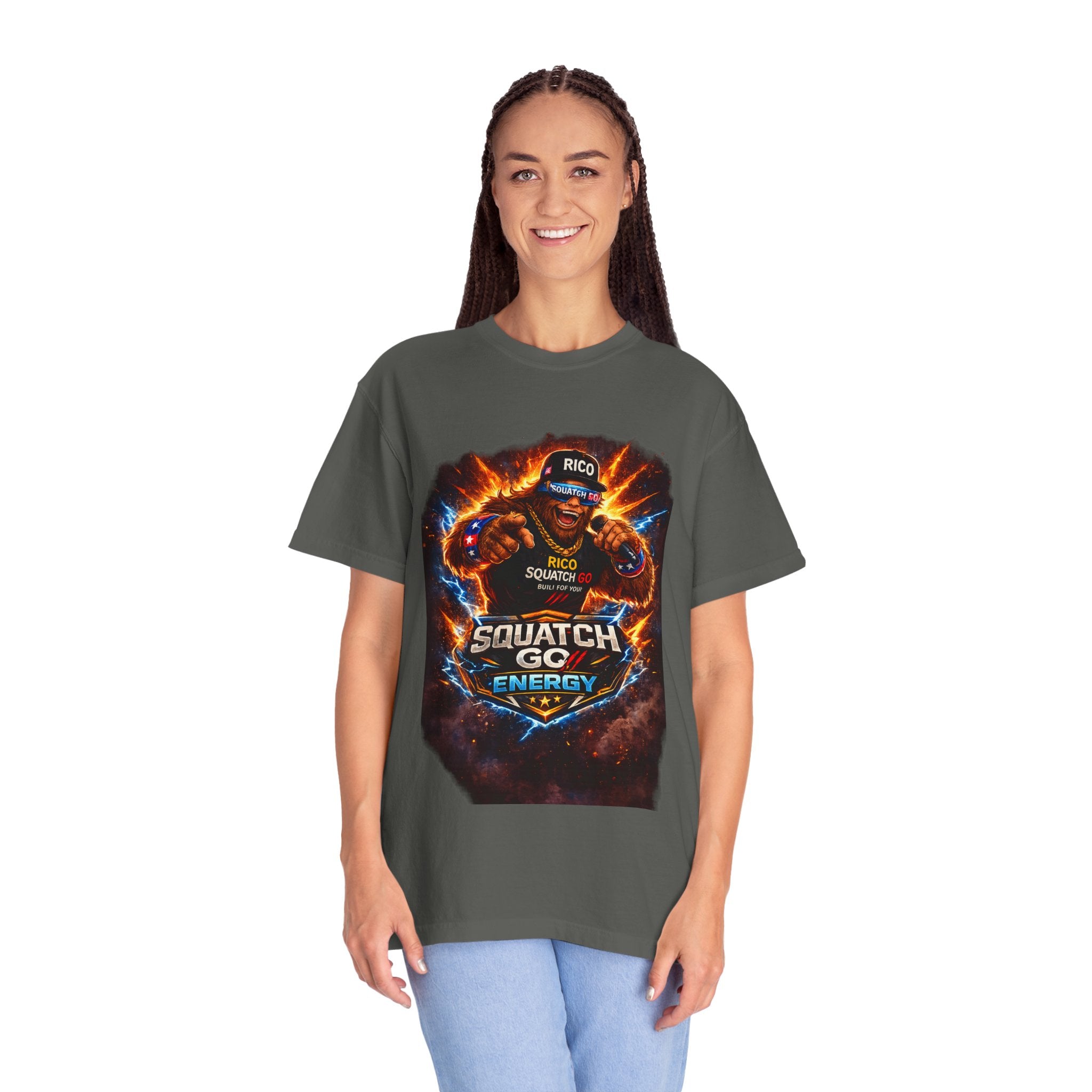 Squatch GC Energy Graphic T-Shirt — Retro Gamer Energy Drink Design