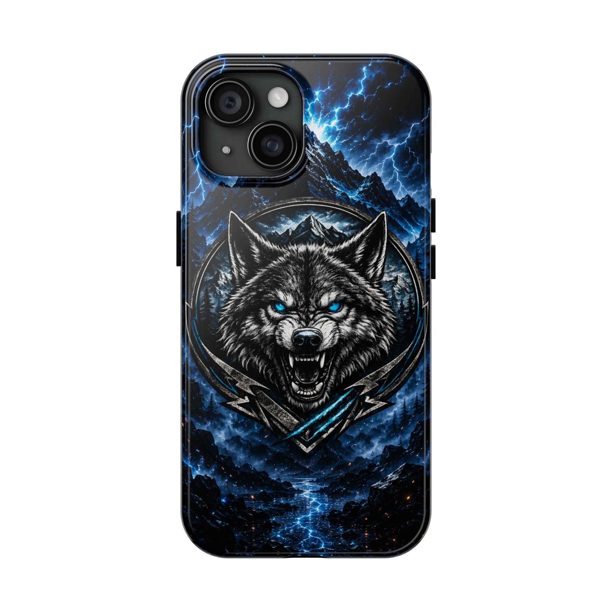 Wolf Thunder Tough Phone Case — Rugged Protective Case with Blue Lightning Wolf Design