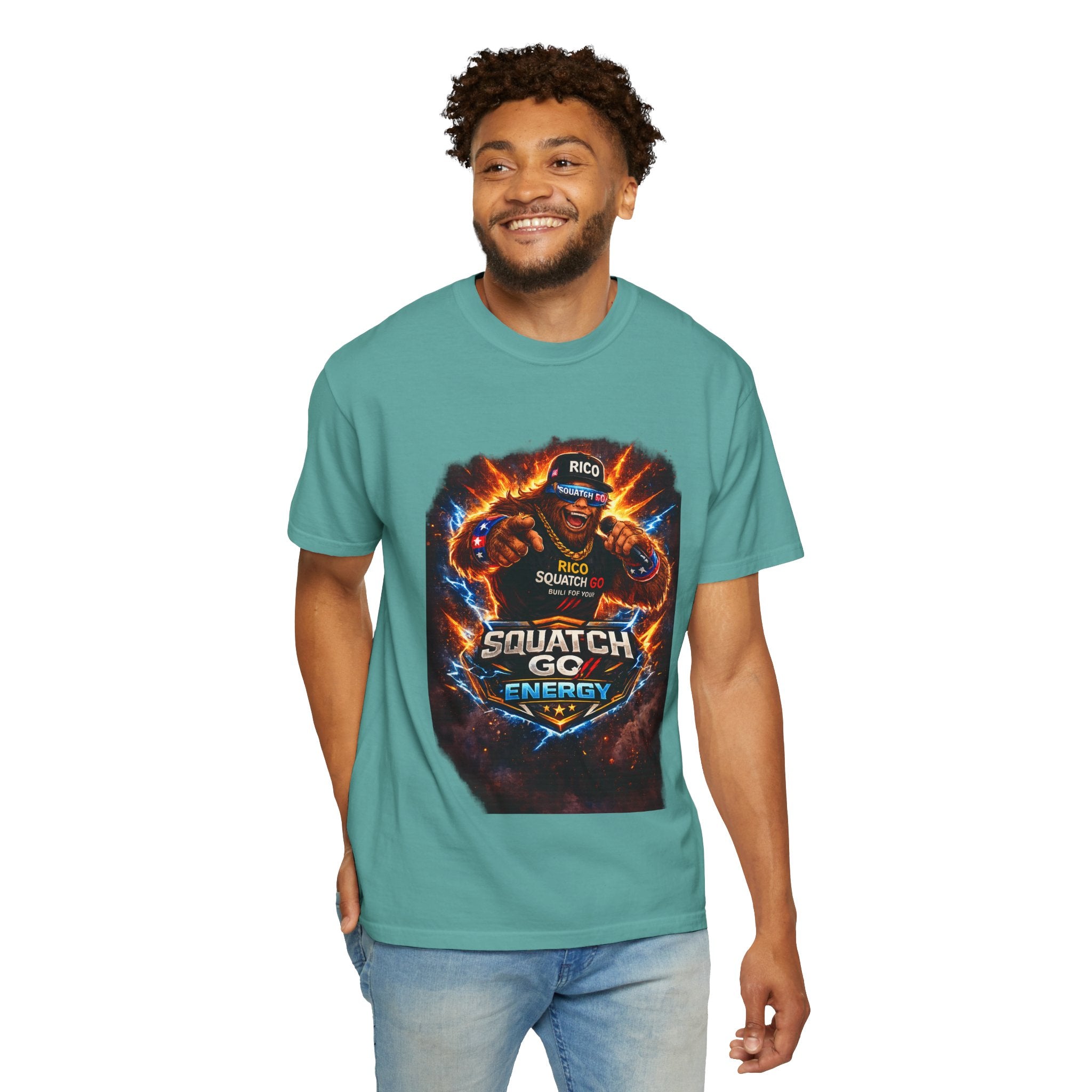 Squatch GC Energy Graphic T-Shirt — Retro Gamer Energy Drink Design