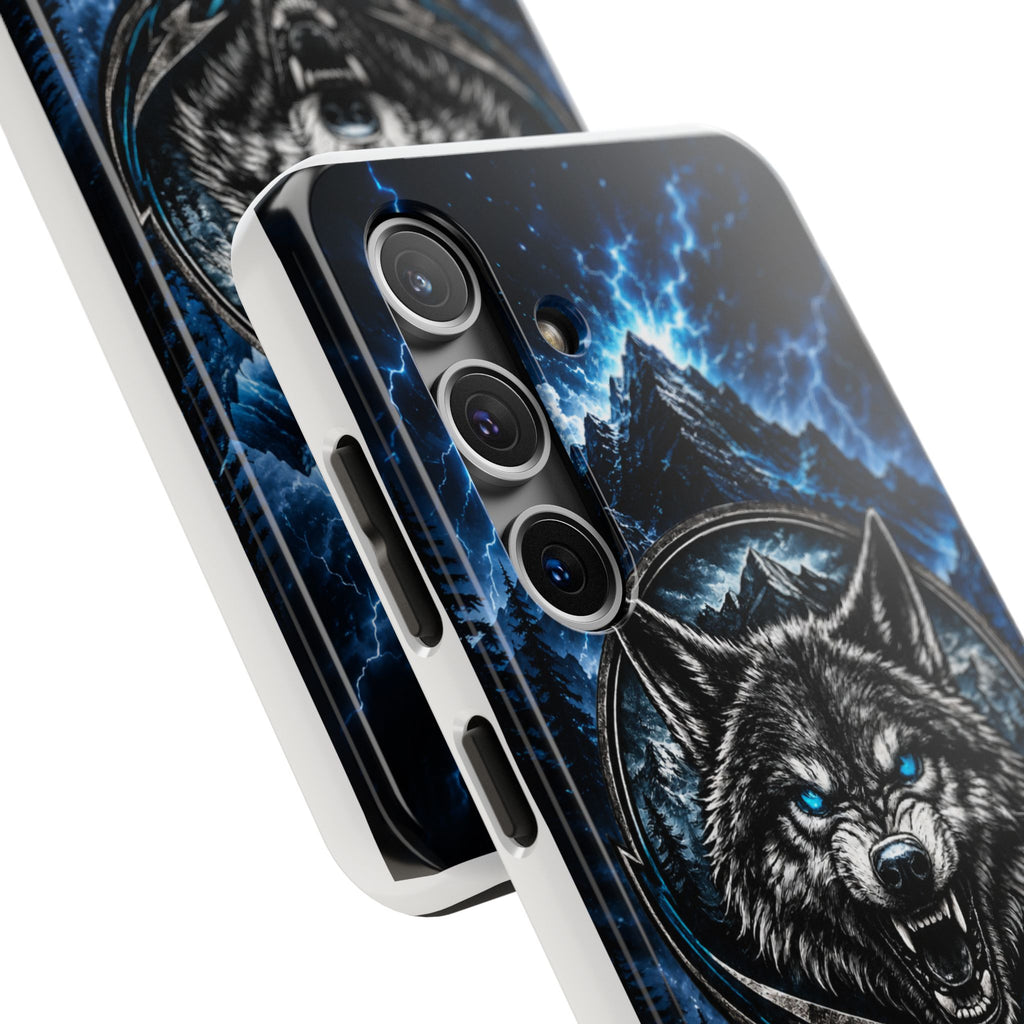 Wolf Thunder Tough Phone Case — Rugged Protective Case with Blue Lightning Wolf Design