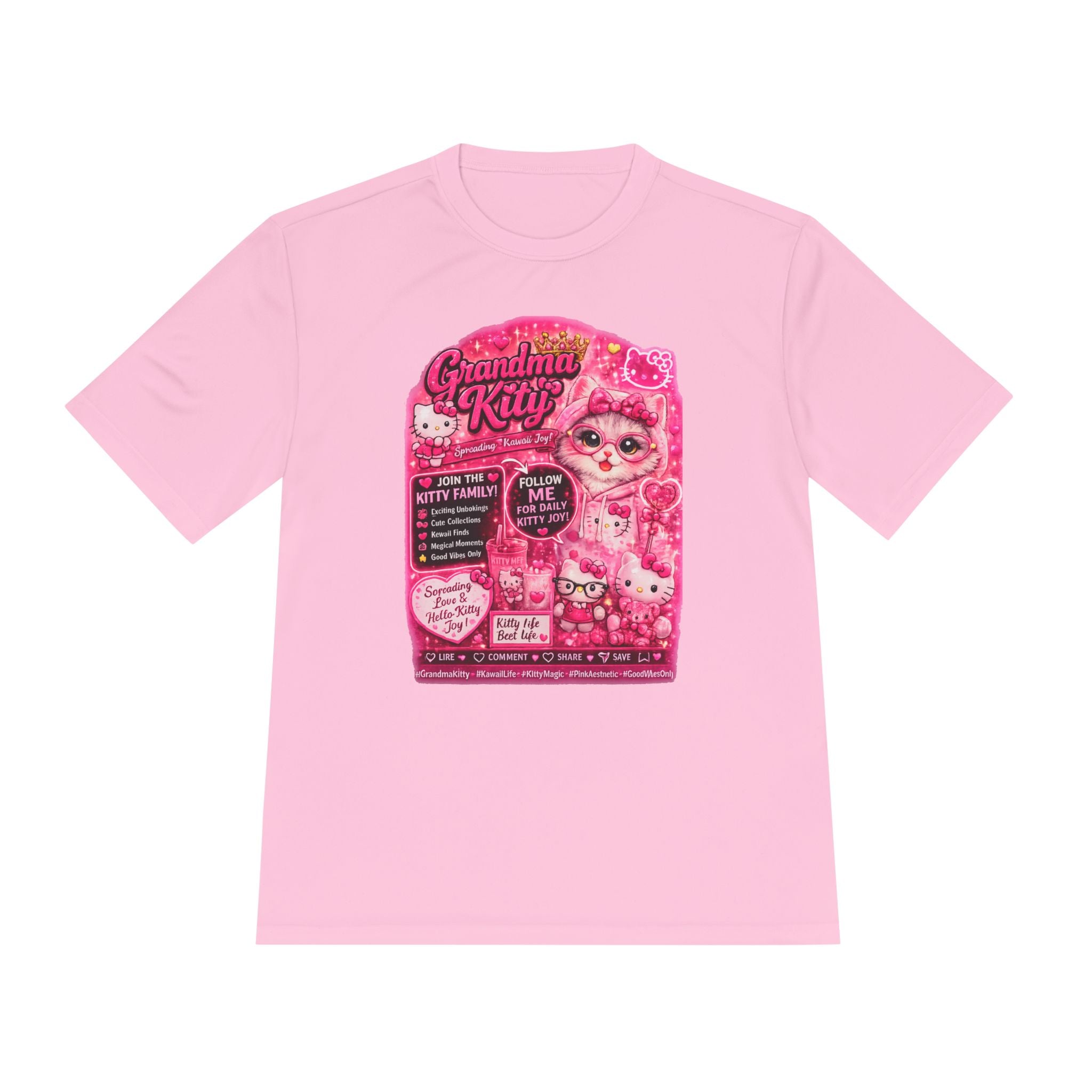 Grandma Kitty Graphic Tee — Cute Pink Cat Vintage Patch Design