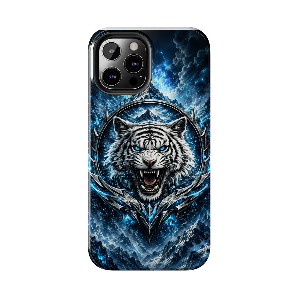 Blue White Tiger Tough Phone Case — Rugged Armor Cover with Fierce Snow Tiger Design