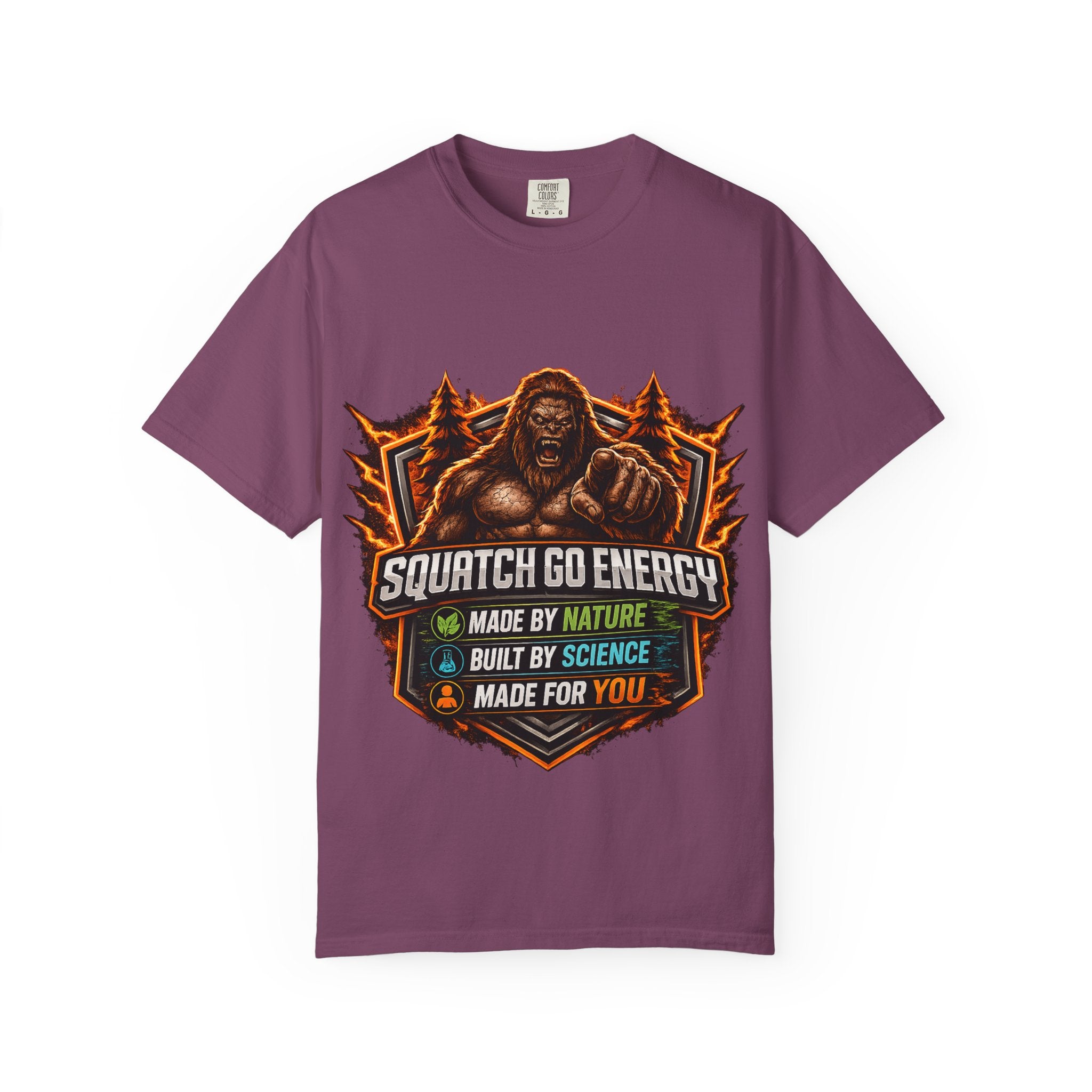 Squatch Go Energy T-Shirt — Sasquatch Vintage Badge Tee (Made by Nature • Built by Science)