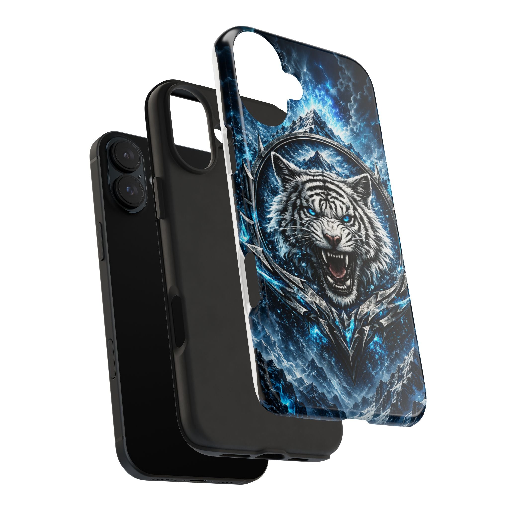 Blue White Tiger Tough Phone Case — Rugged Armor Cover with Fierce Snow Tiger Design