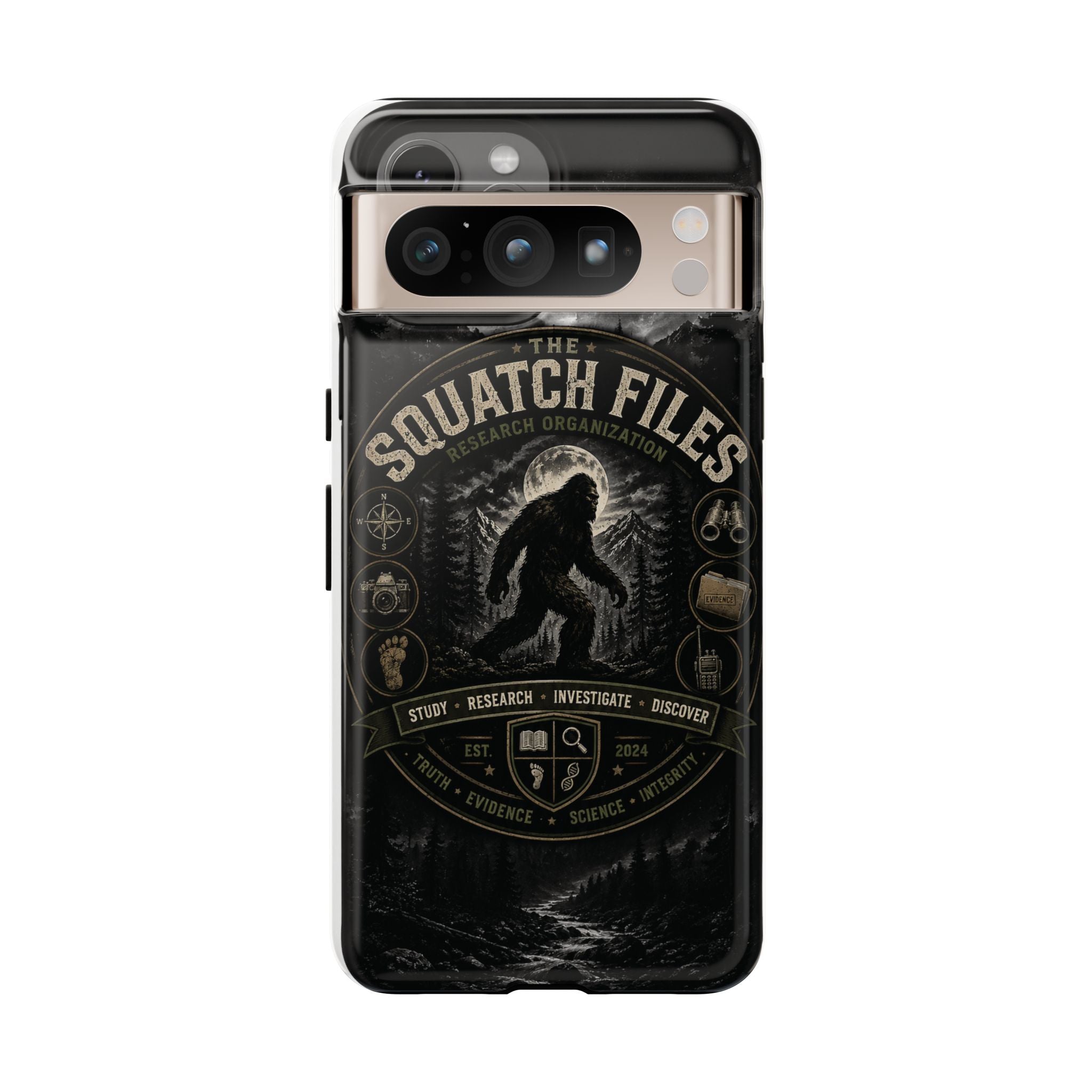 Squatch Files Research Organization Phone Case — Bigfoot Sasquatch Moonlit Forest Design