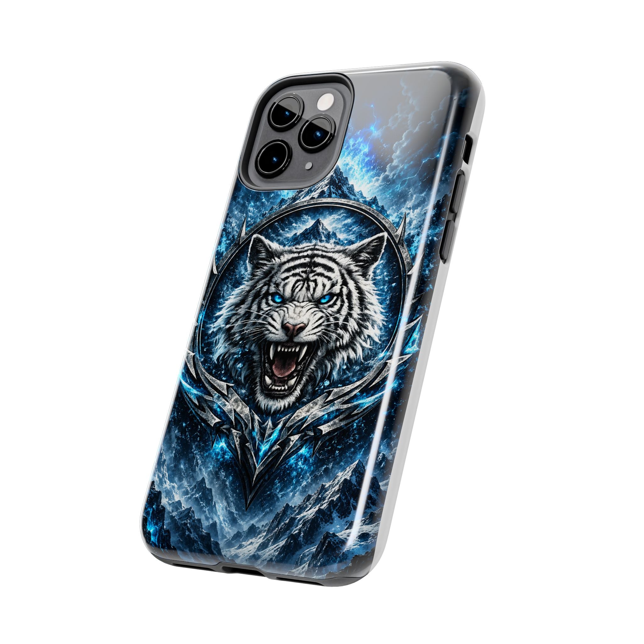 Blue White Tiger Tough Phone Case — Rugged Armor Cover with Fierce Snow Tiger Design