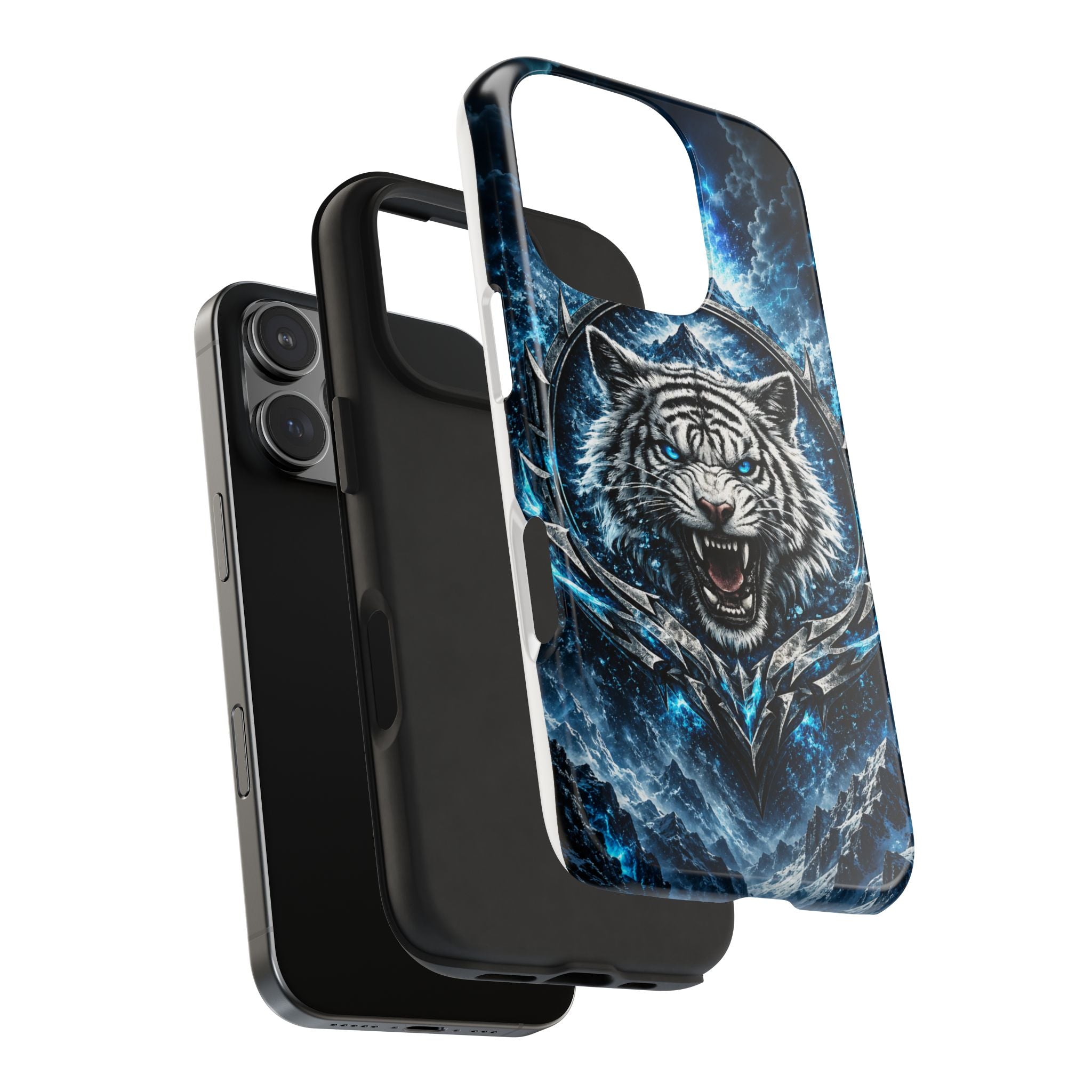 Blue White Tiger Tough Phone Case — Rugged Armor Cover with Fierce Snow Tiger Design