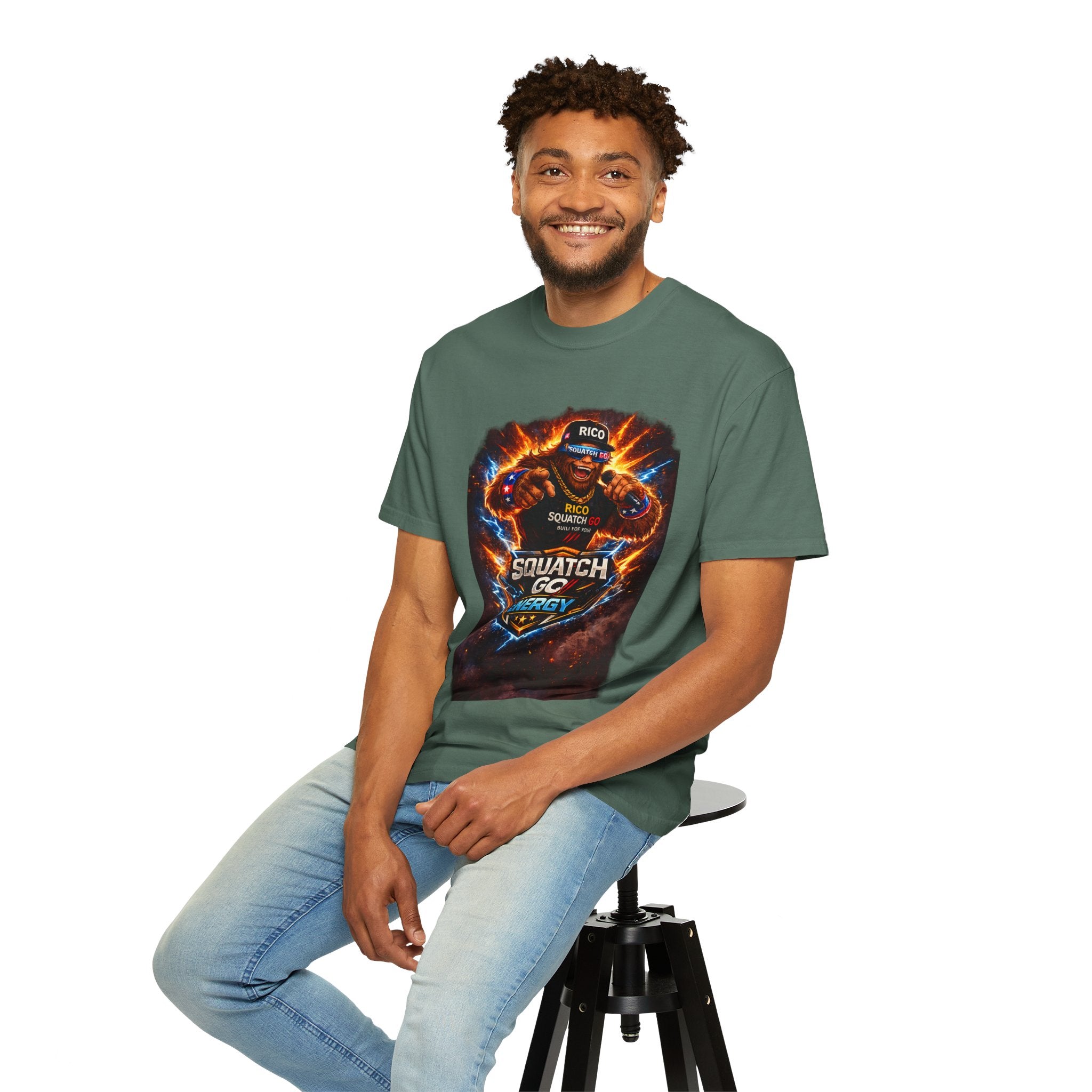 Squatch GC Energy Graphic T-Shirt — Retro Gamer Energy Drink Design