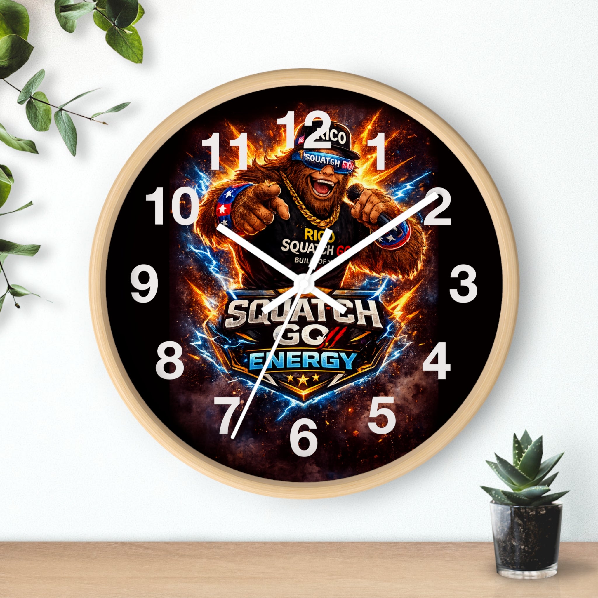 Squatch Go Energy Wall Clock — Bold Retro Gaming Sasquatch Design