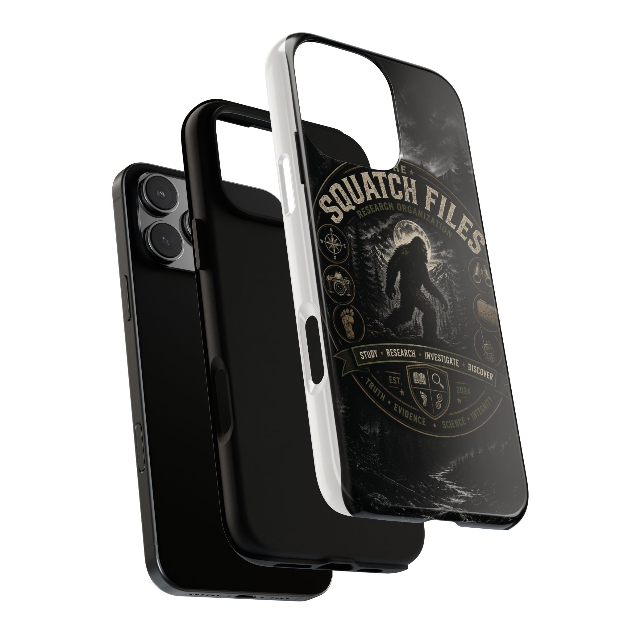 Squatch Files Research Organization Phone Case — Bigfoot Sasquatch Moonlit Forest Design