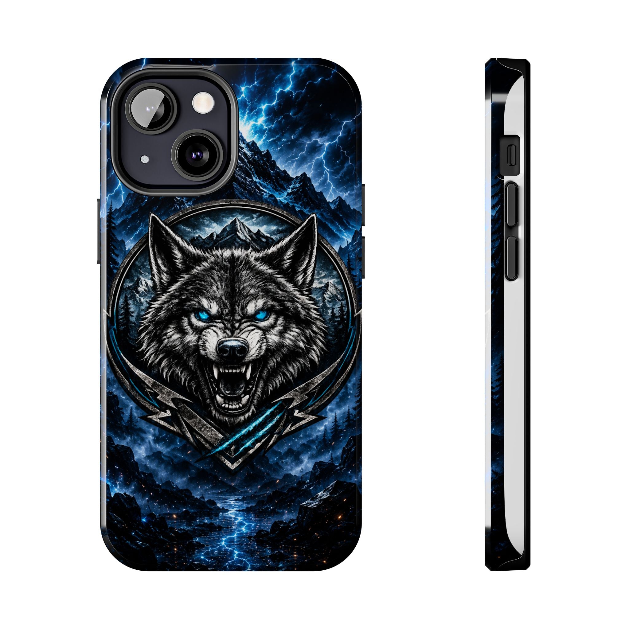 Wolf Thunder Tough Phone Case — Rugged Protective Case with Blue Lightning Wolf Design