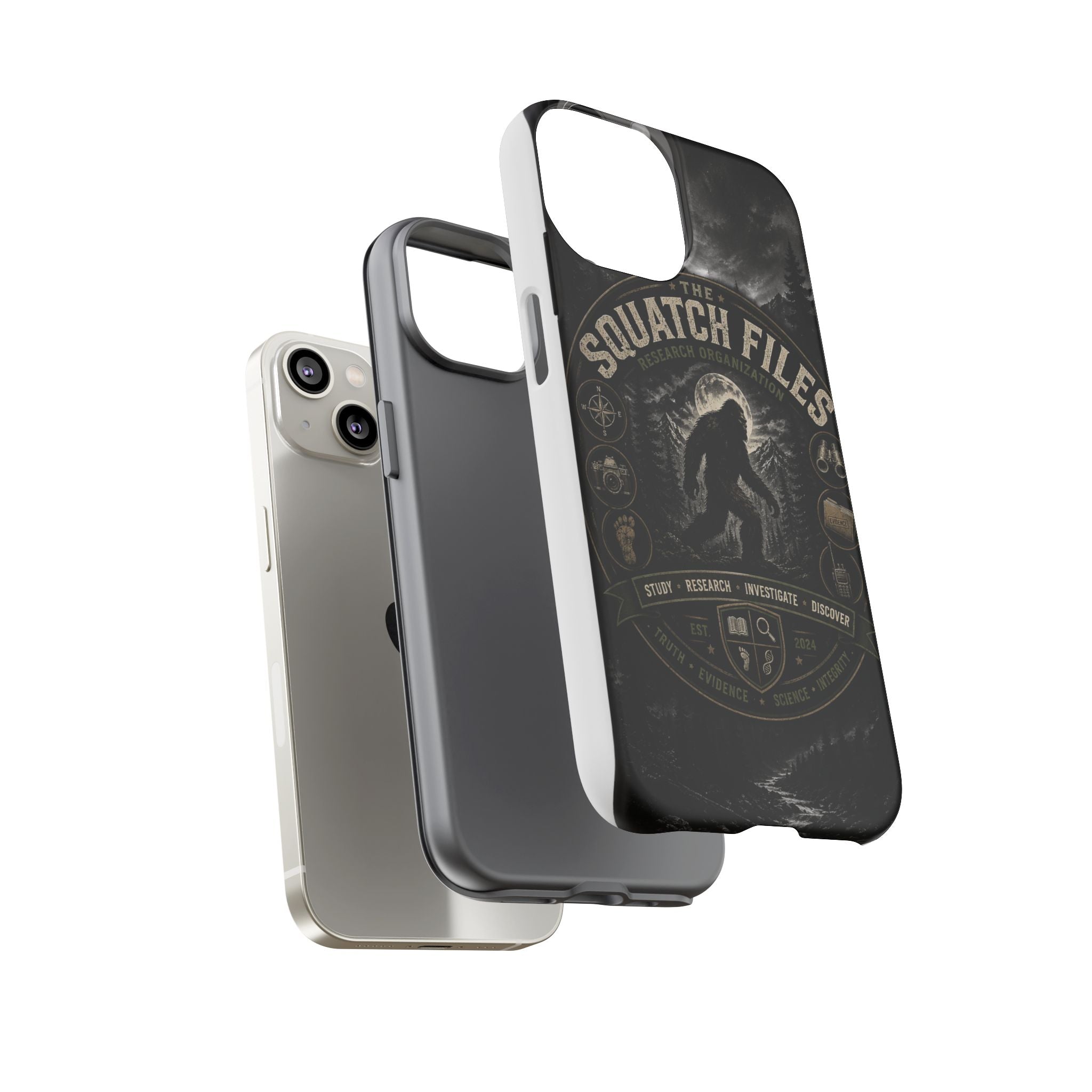 Squatch Files Research Organization Phone Case — Bigfoot Sasquatch Moonlit Forest Design