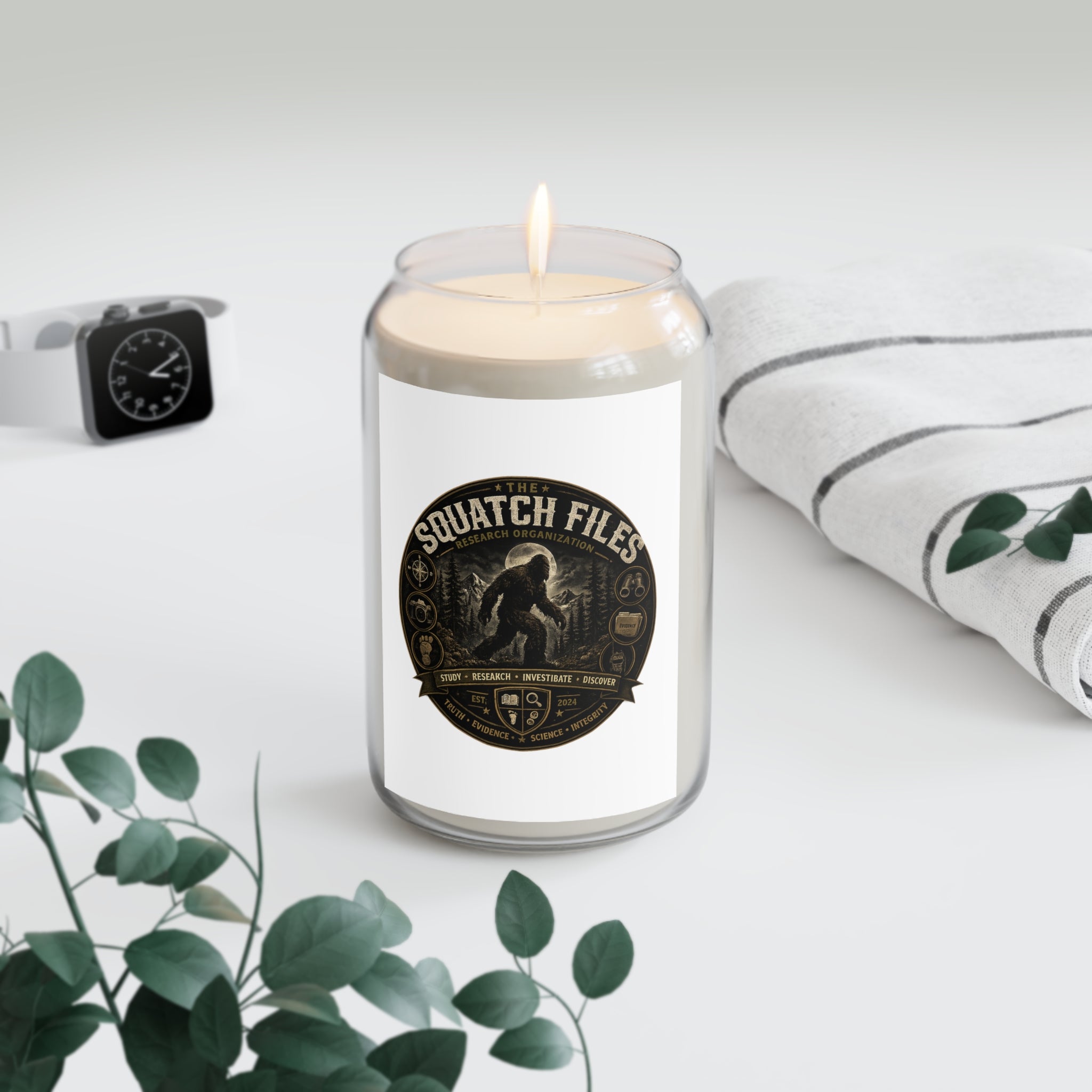 Scented Soy Candle — “The Squatch Files” 13.75oz | Forest & Campfire Aroma