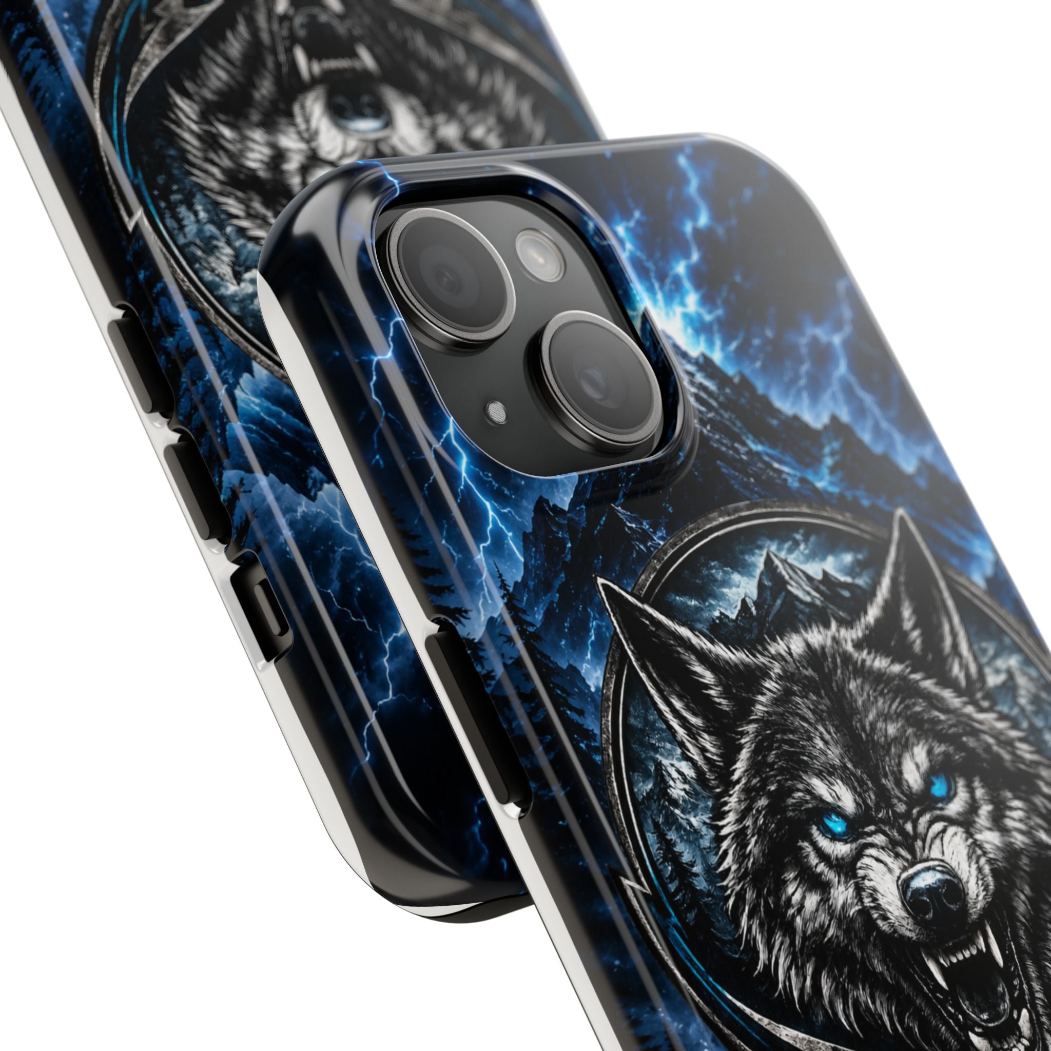 Wolf Thunder Tough Phone Case — Rugged Protective Case with Blue Lightning Wolf Design