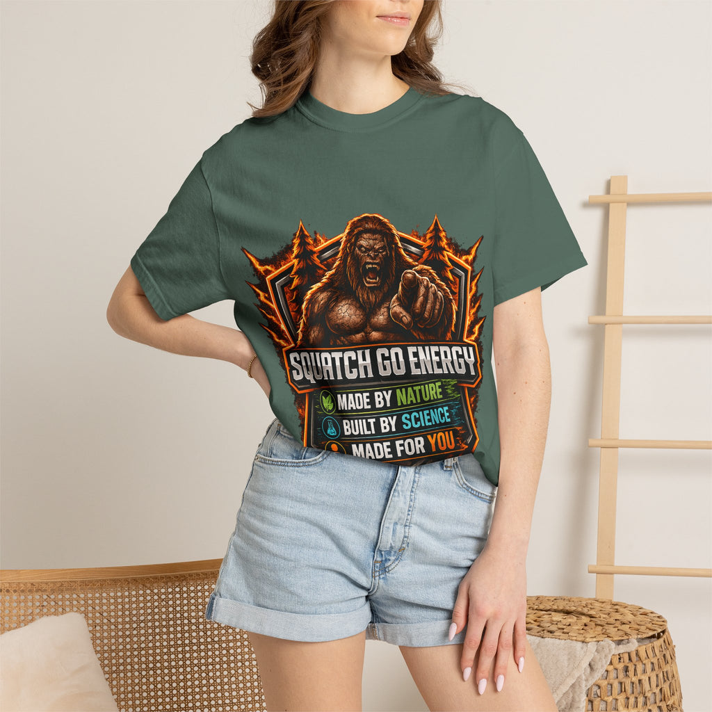 Squatch Go Energy T-Shirt — Sasquatch Vintage Badge Tee (Made by Nature • Built by Science)