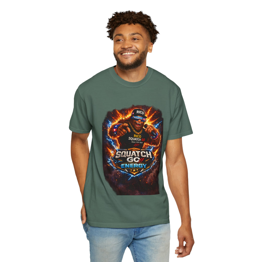Squatch GC Energy Graphic T-Shirt — Retro Gamer Energy Drink Design